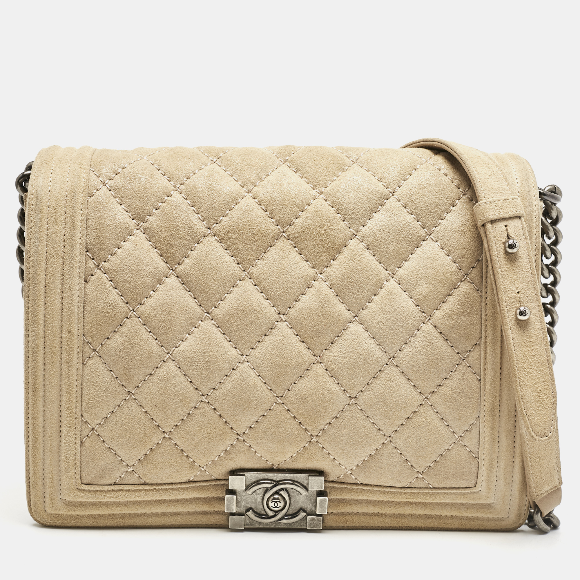 

Chanel Beige Quilted Suede New Medium Gentle Boy Bag