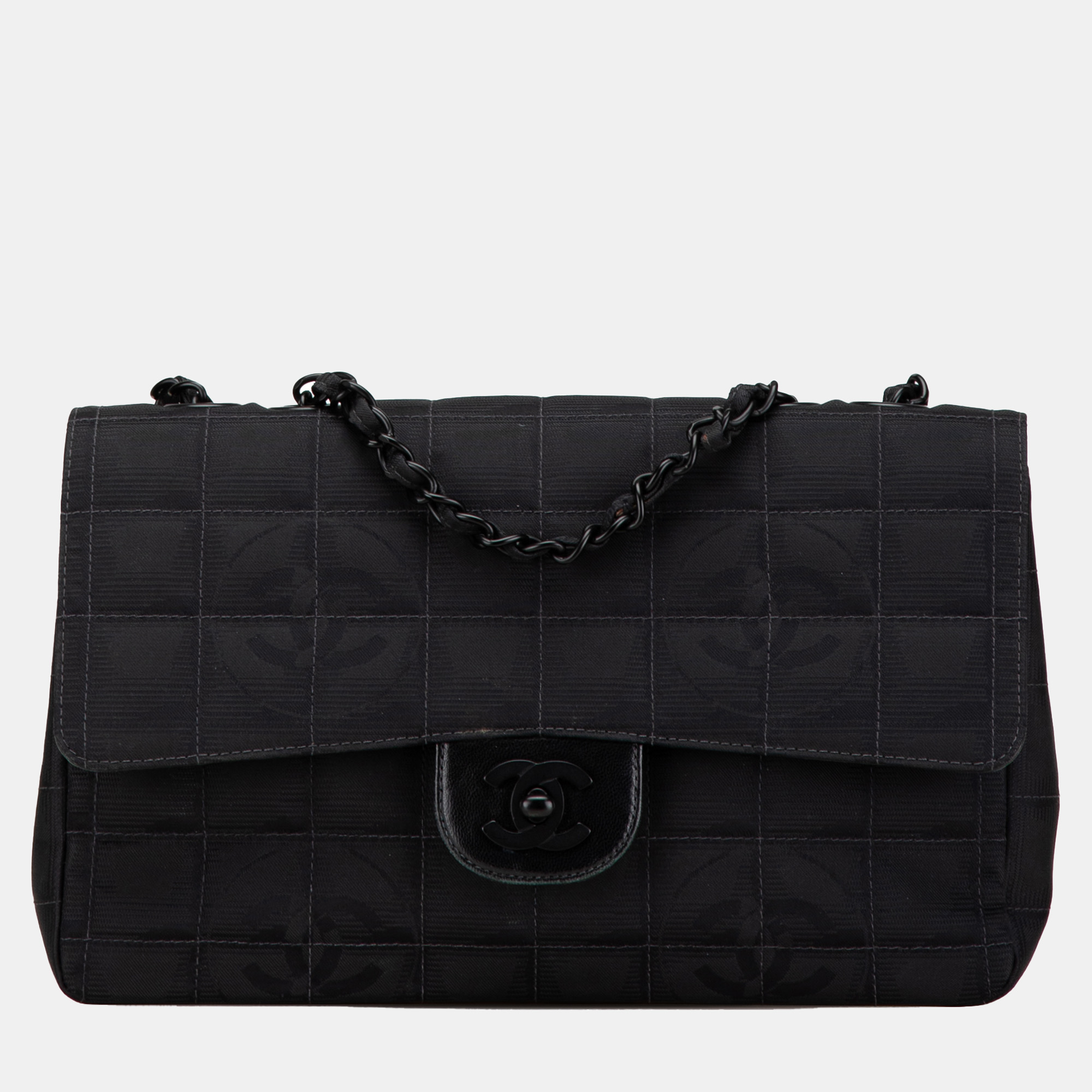 

Chanel Black New Travel Line Medium Nylon Single Flap
