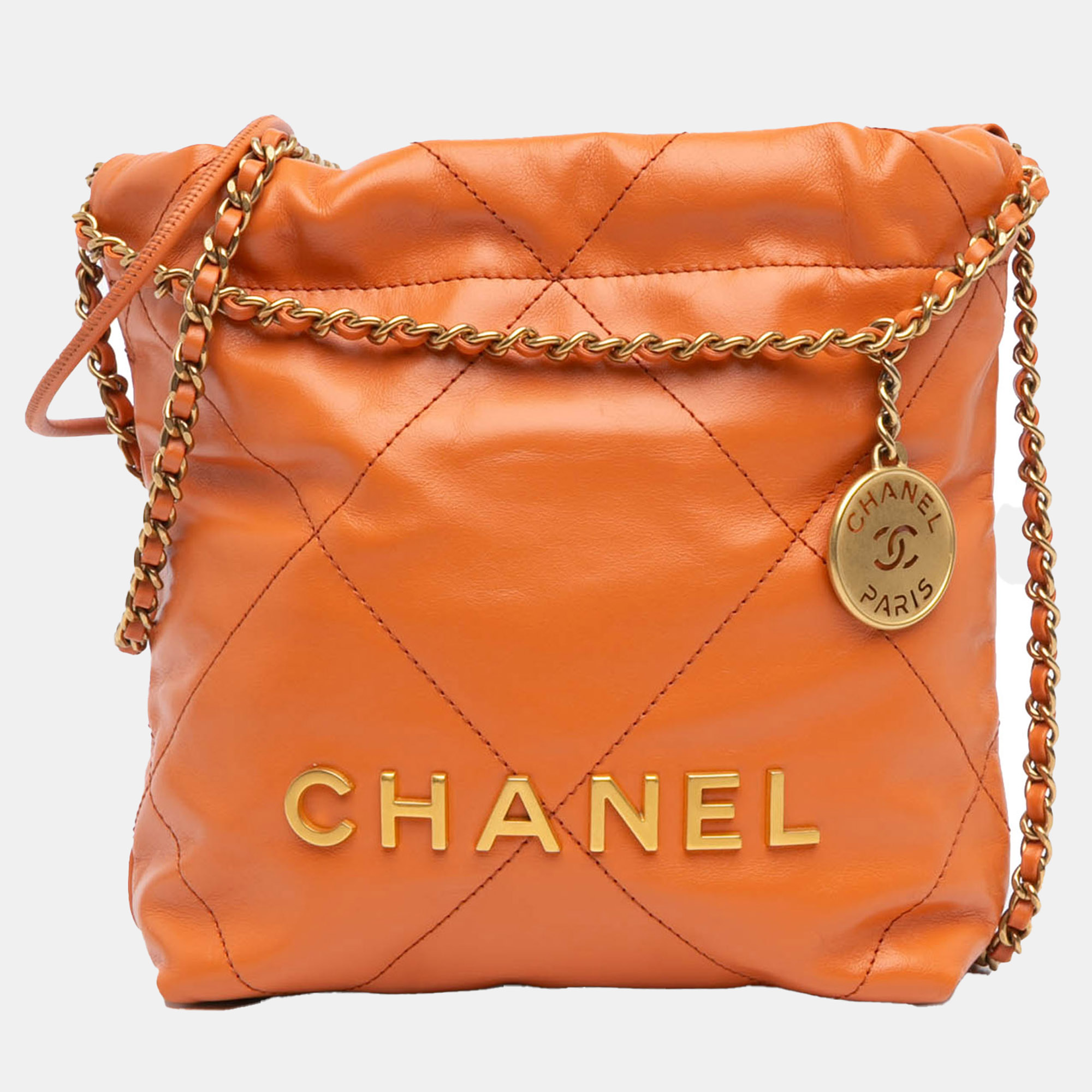 

Chanel Orange Mini Shiny Calfskin 22 Handbag