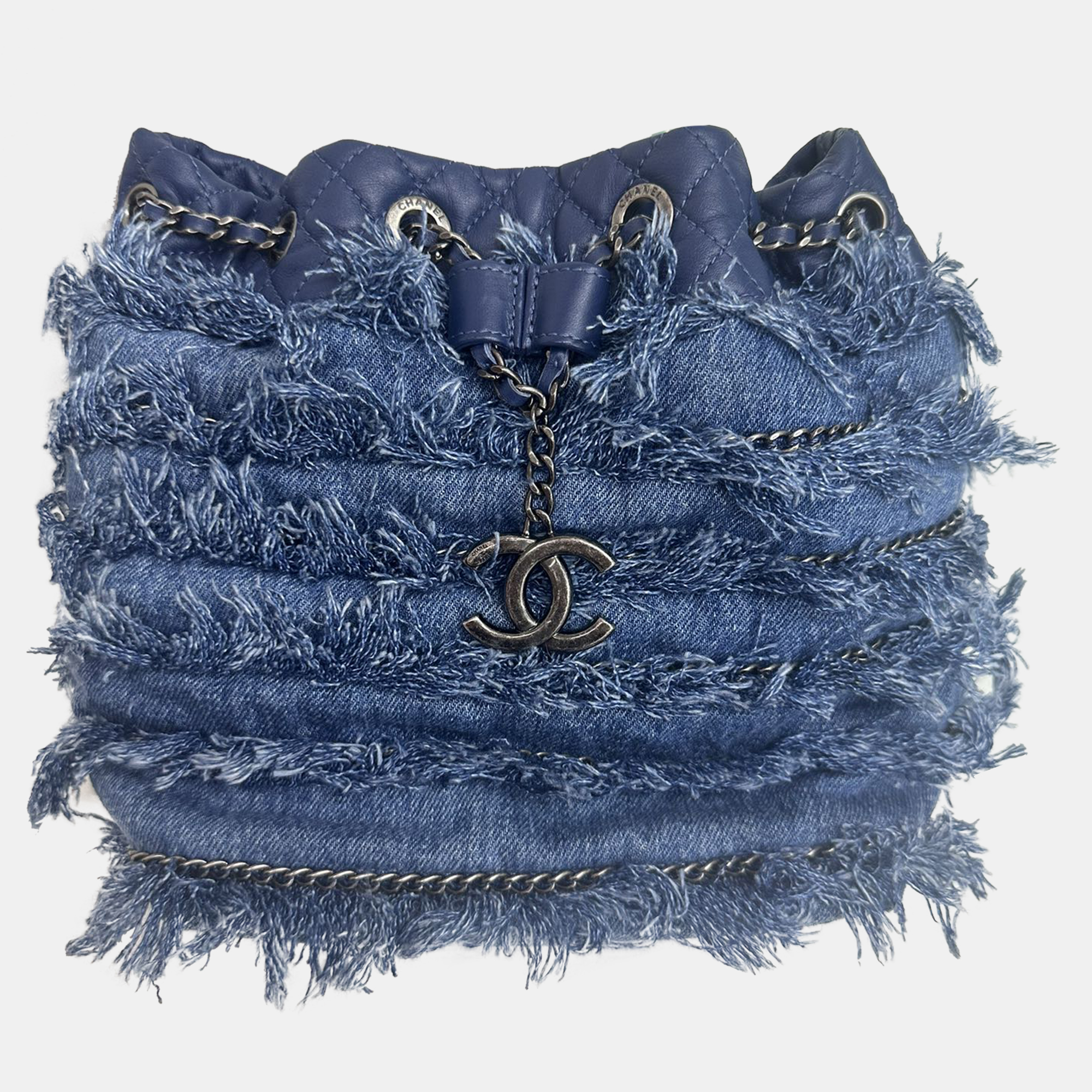

Chanel Denim Fringe Badge Bucket Bag, Blue