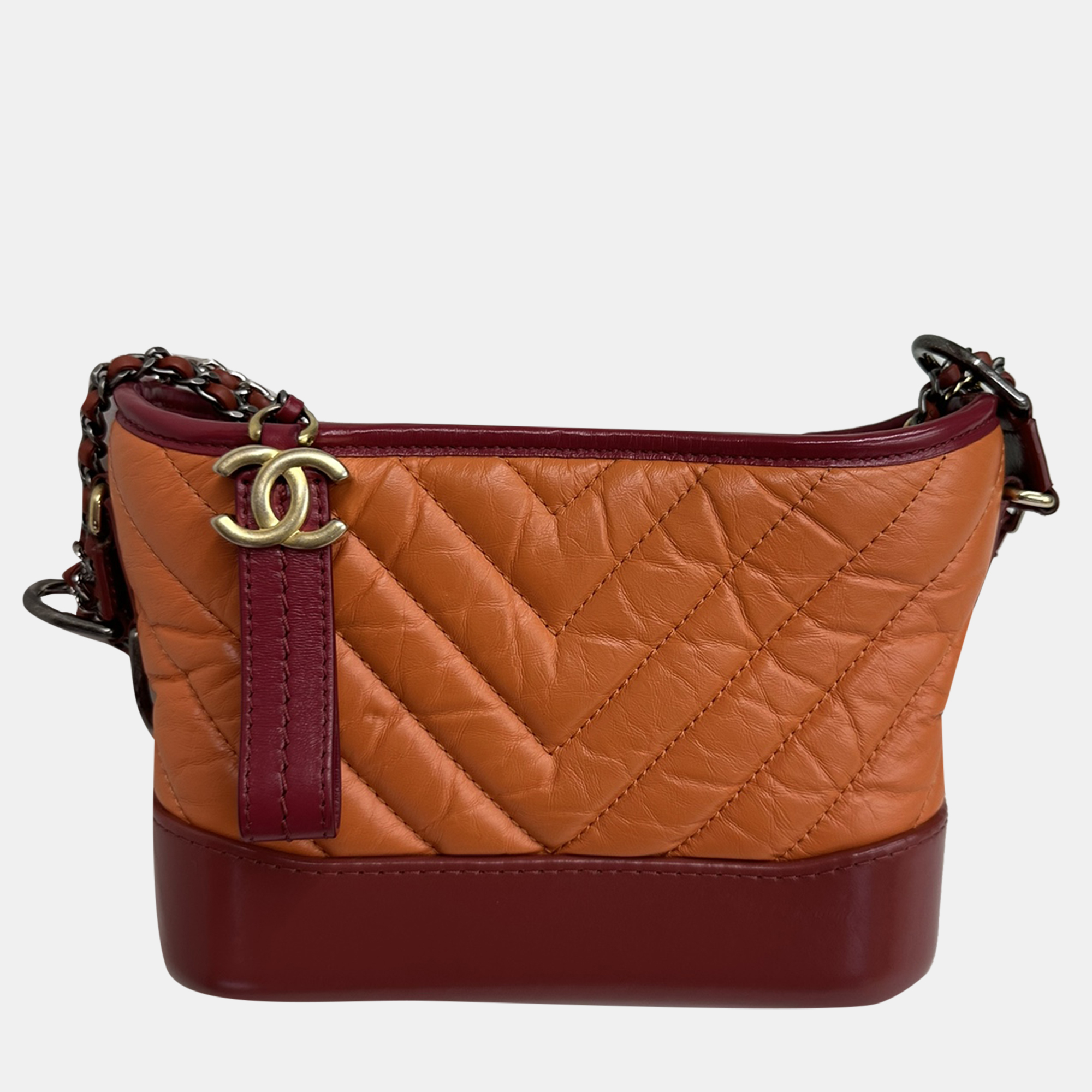 

Chanel Orange Chevron Leather Small Gabrielle Shoulder Bag