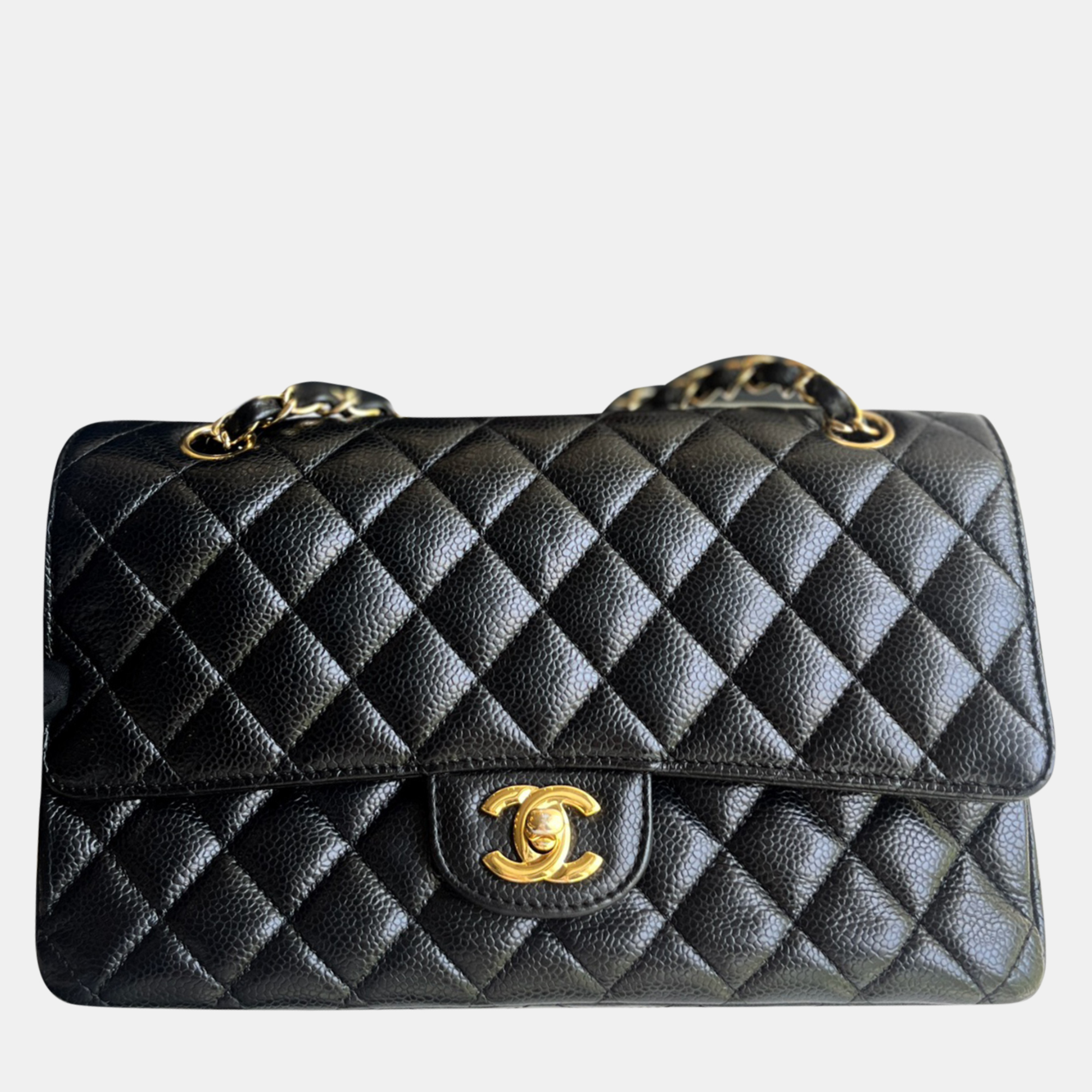 

Chanel Black Gold Caviar Classic Flap Medium Shoulder Bag