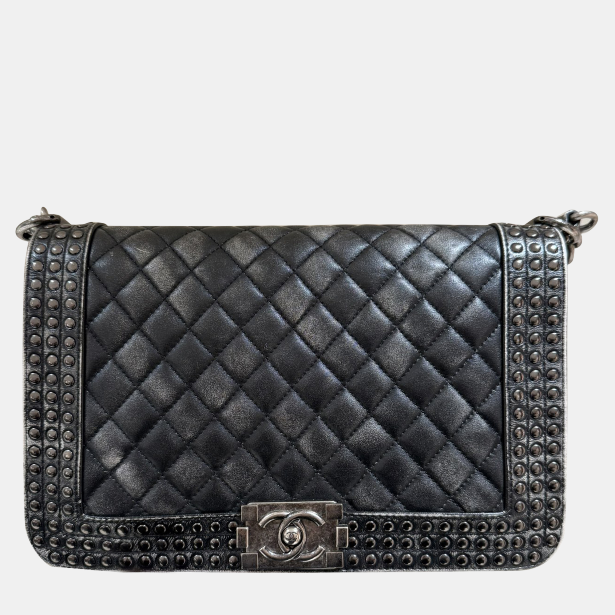 

Chanel Distressed Studded Le Boy Shoulder Bag, Grey