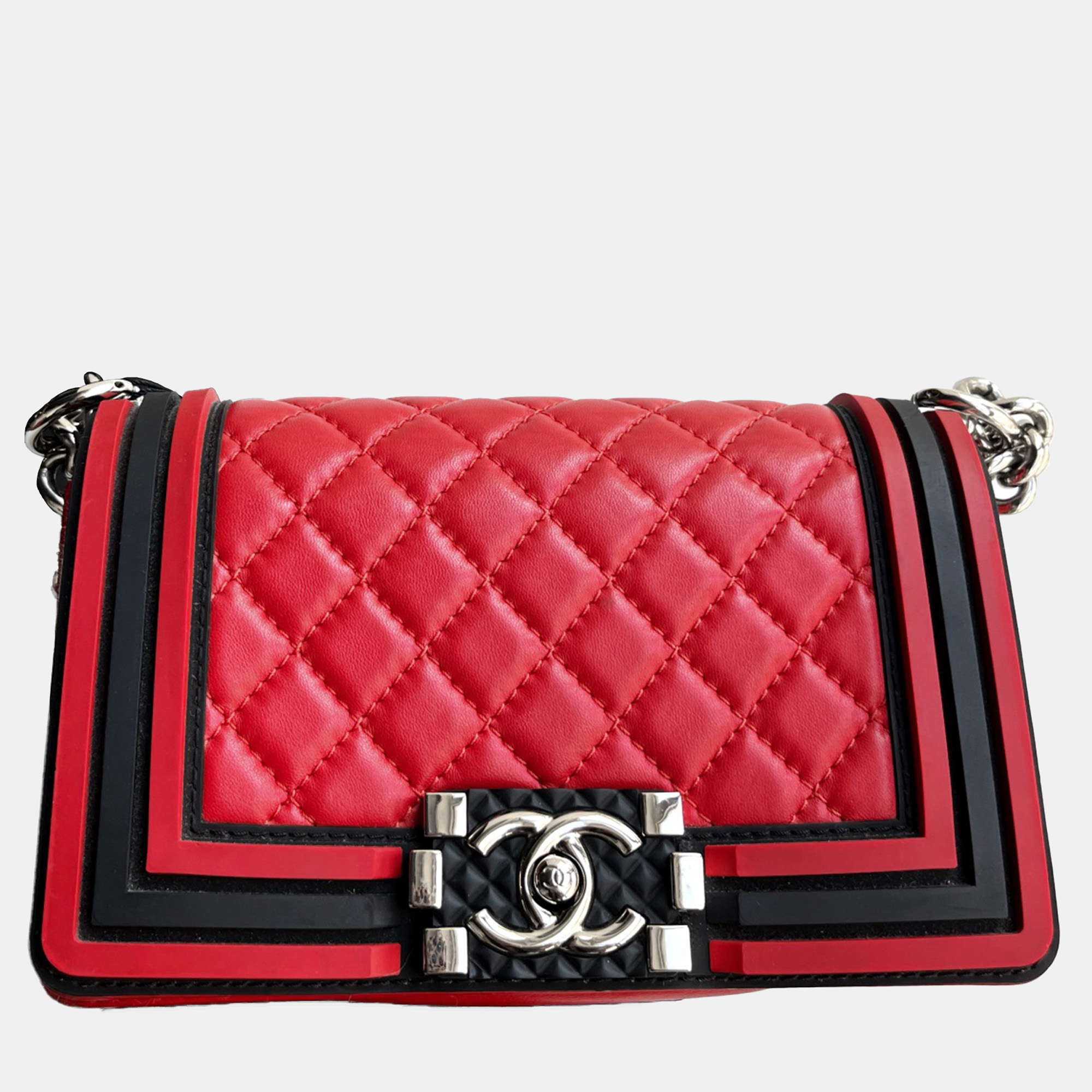 

Chanel Red and Black Small Size Le Boy Chain Shoulder Bag