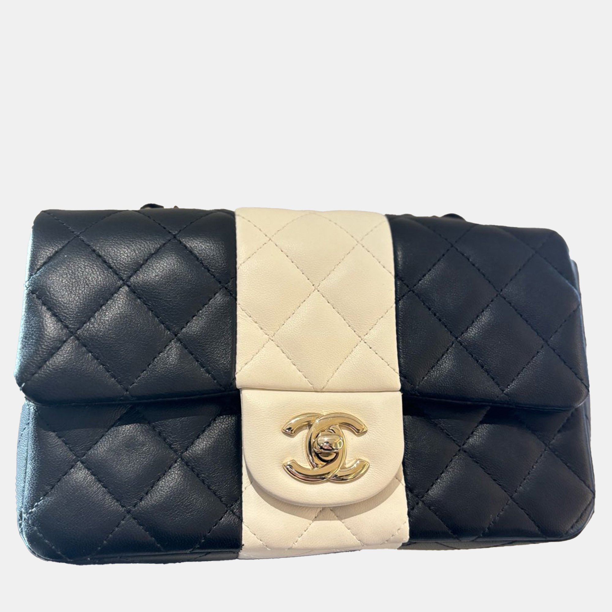

Chanel Bicolour Leather Classic Flap Large Mini Shoulder Bag, Black