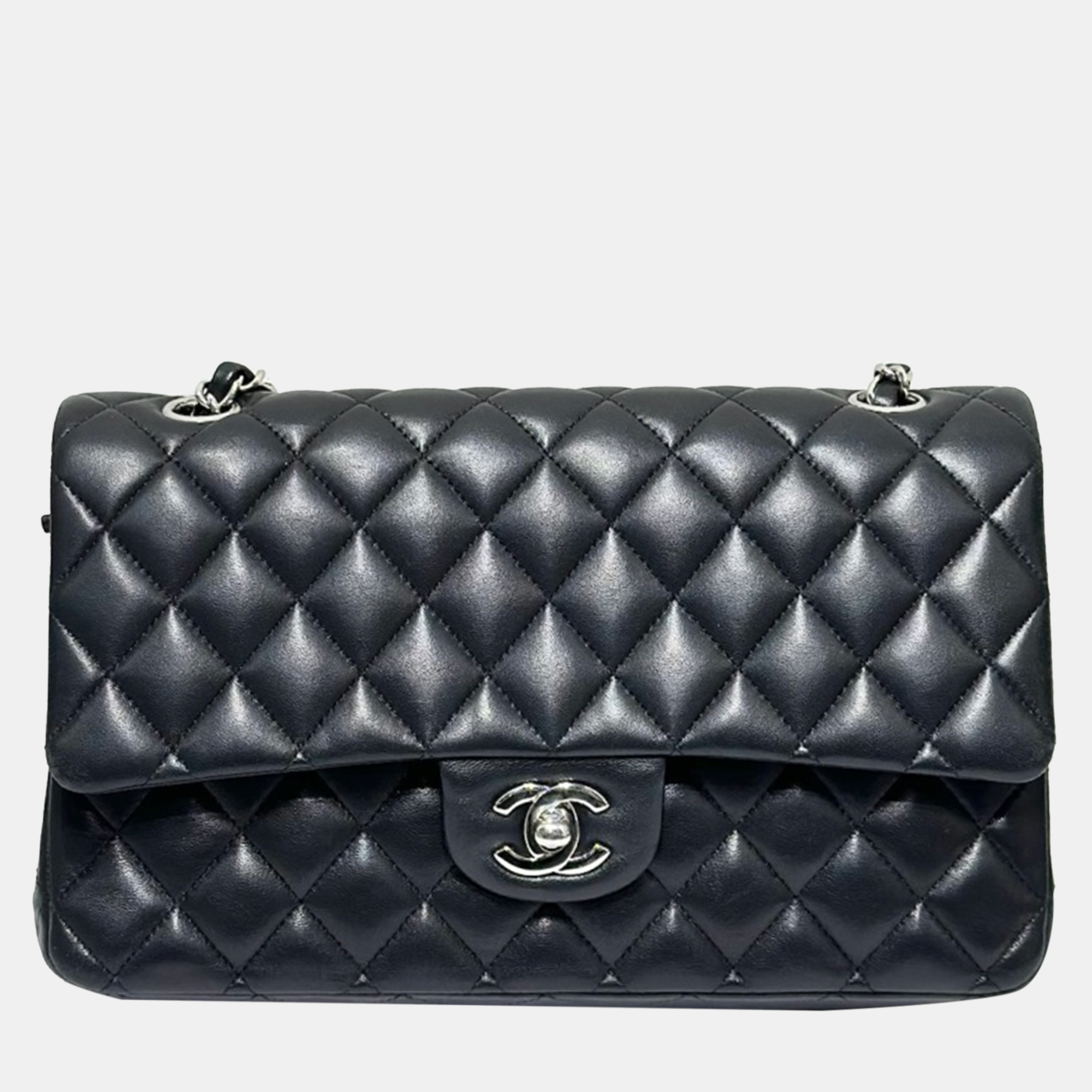 

Chanel Black Lambskin Classic Flap F Medium Shoulder Bag