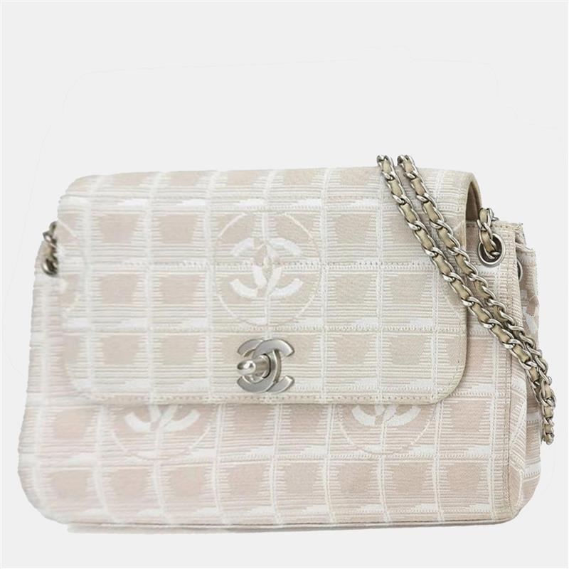 

Chanel Pink and Beige Nylon Travel Line Flap Chain Shoulder Bag