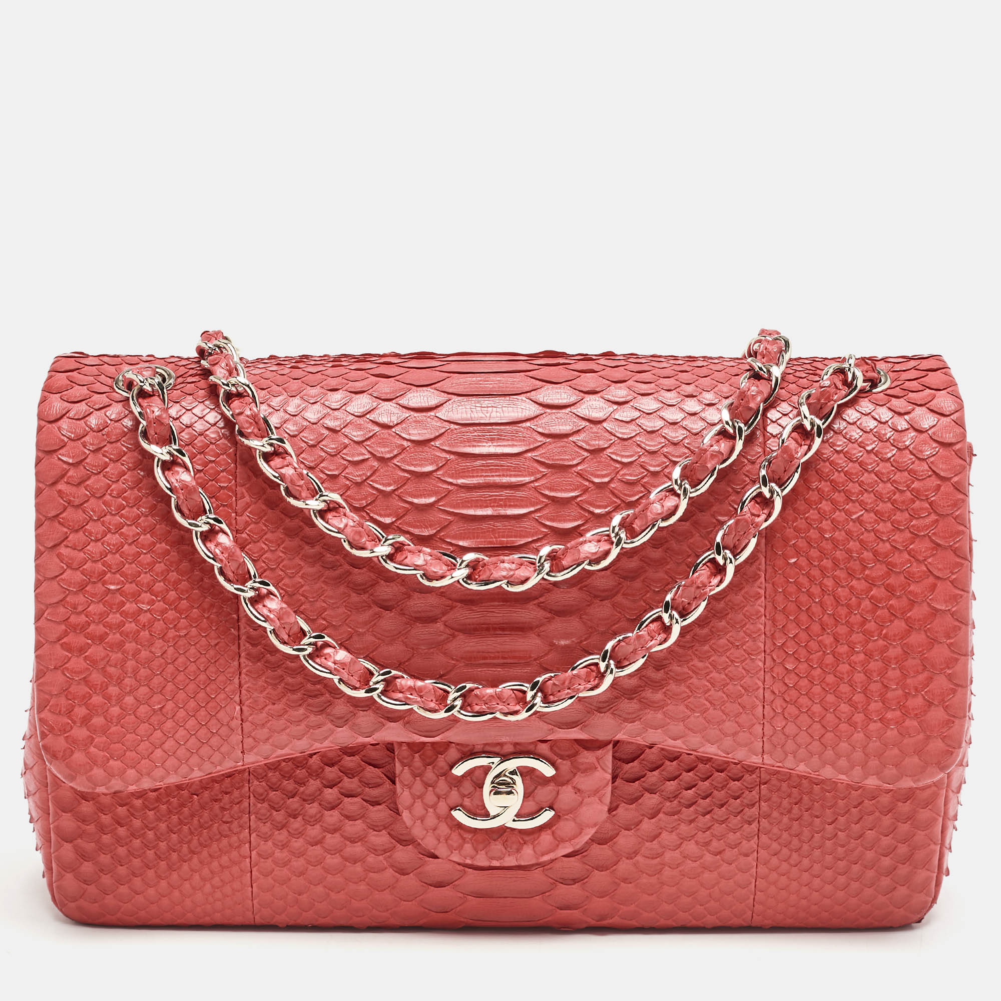 

Chanel Red Python Jumbo Classic Double Flap Bag