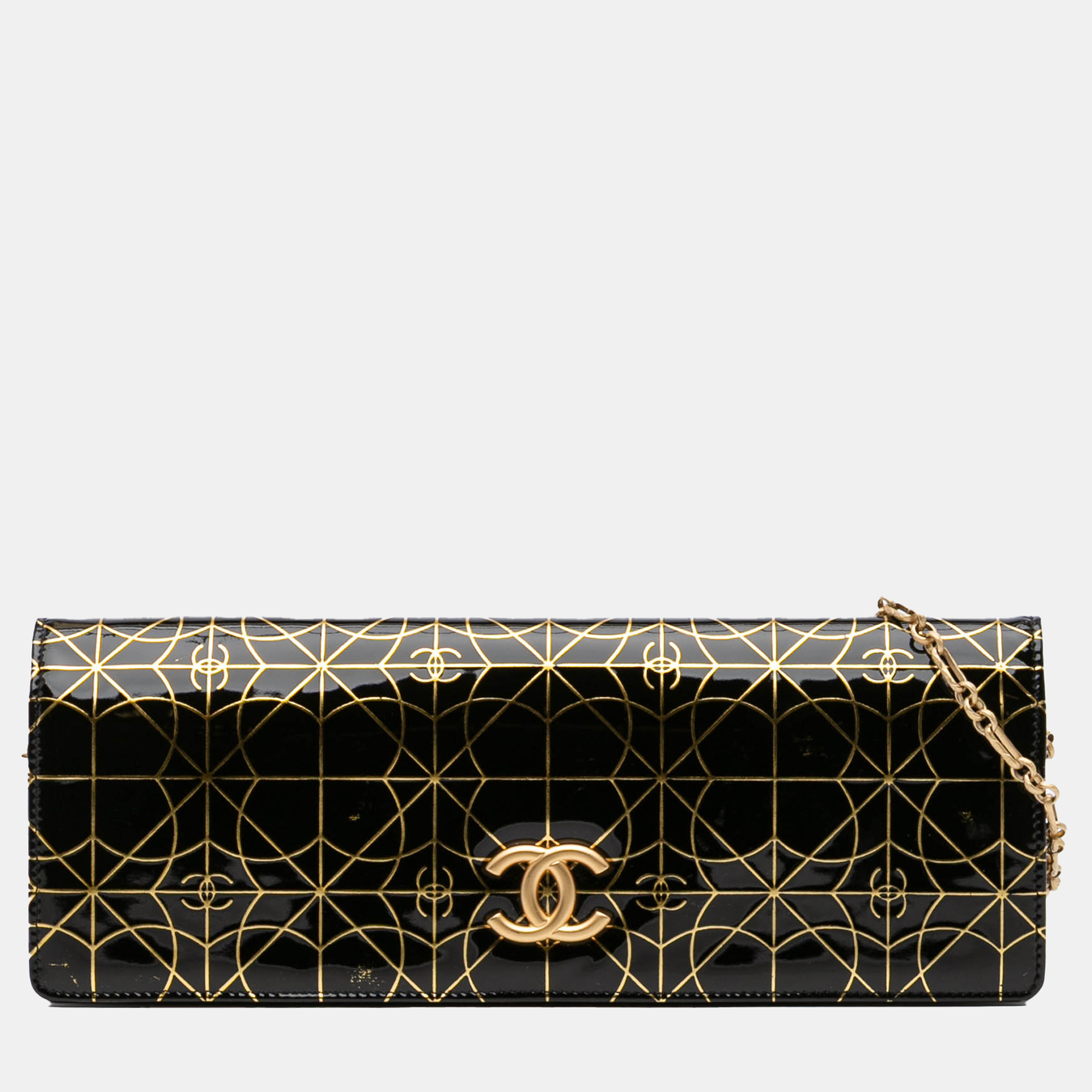 

Chanel Black Paris Moscou Vinyl Moujik Clutch with Chain