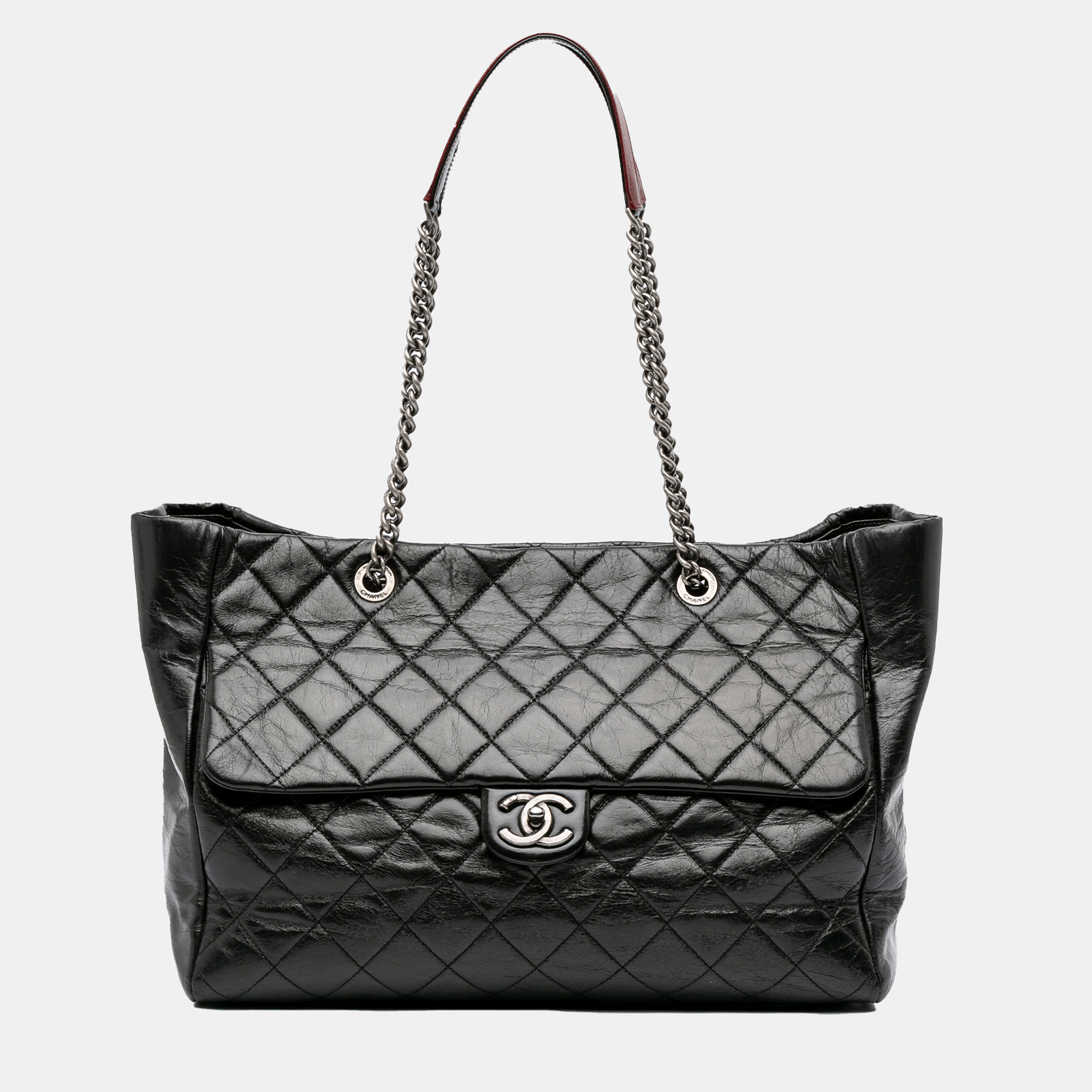 

Chanel Black Large Quilted Glazed Calfskin Duo Color Tote