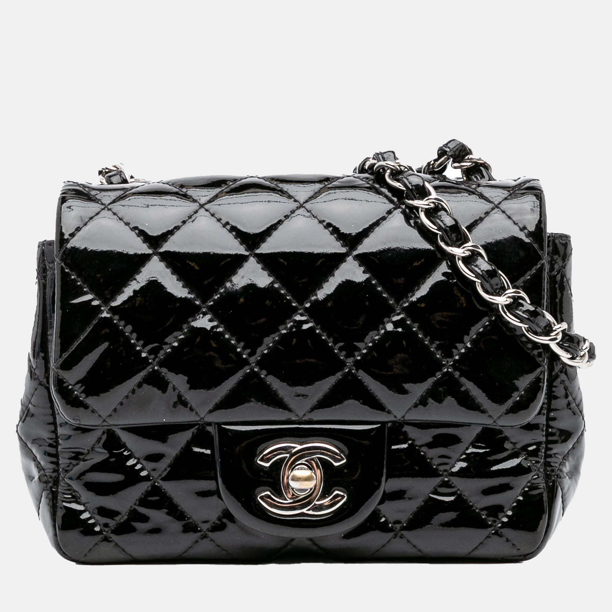 

Chanel Black Mini Square Classic Patent Single Flap
