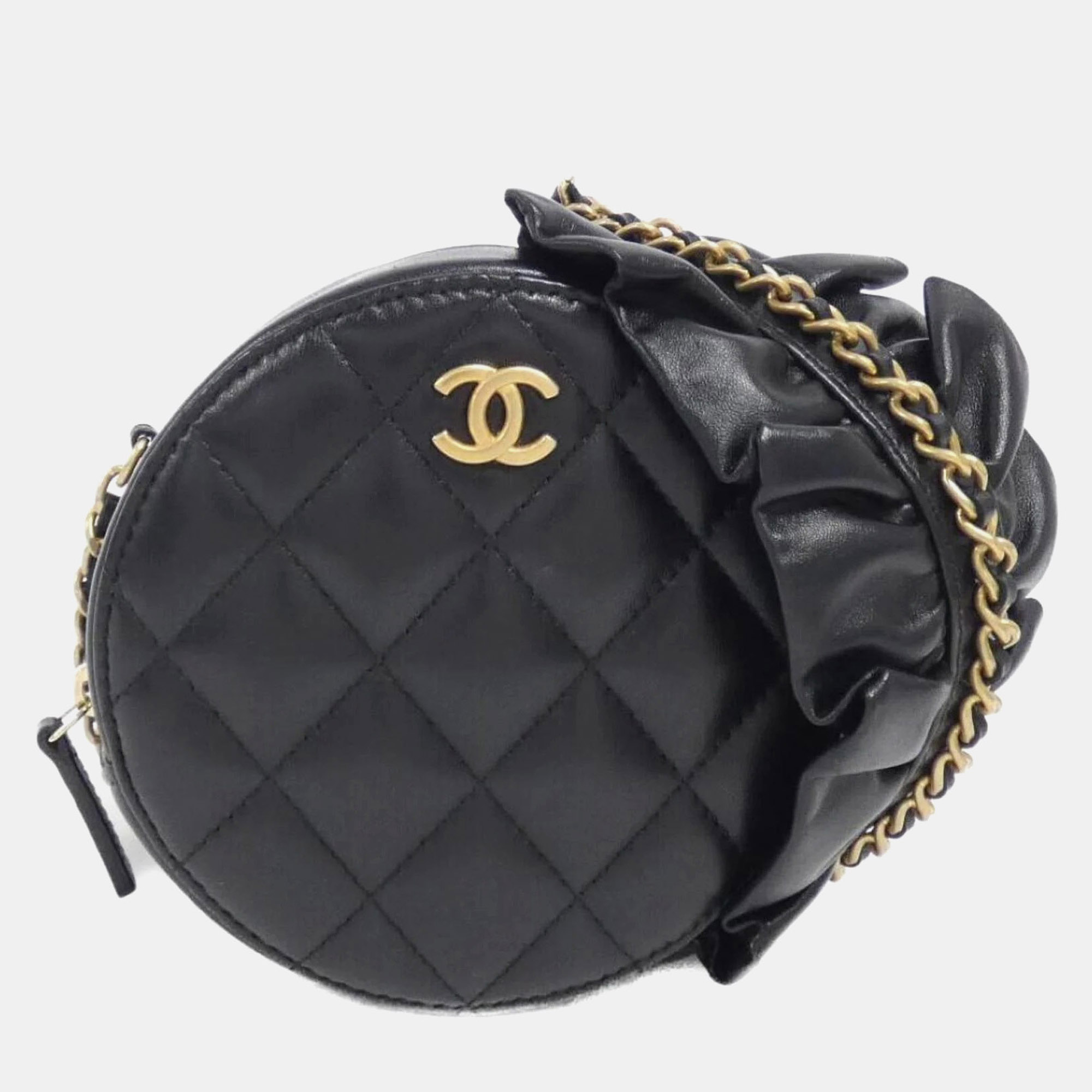 

Chanel Black Leather Ruffle Chain Shoulder Bag