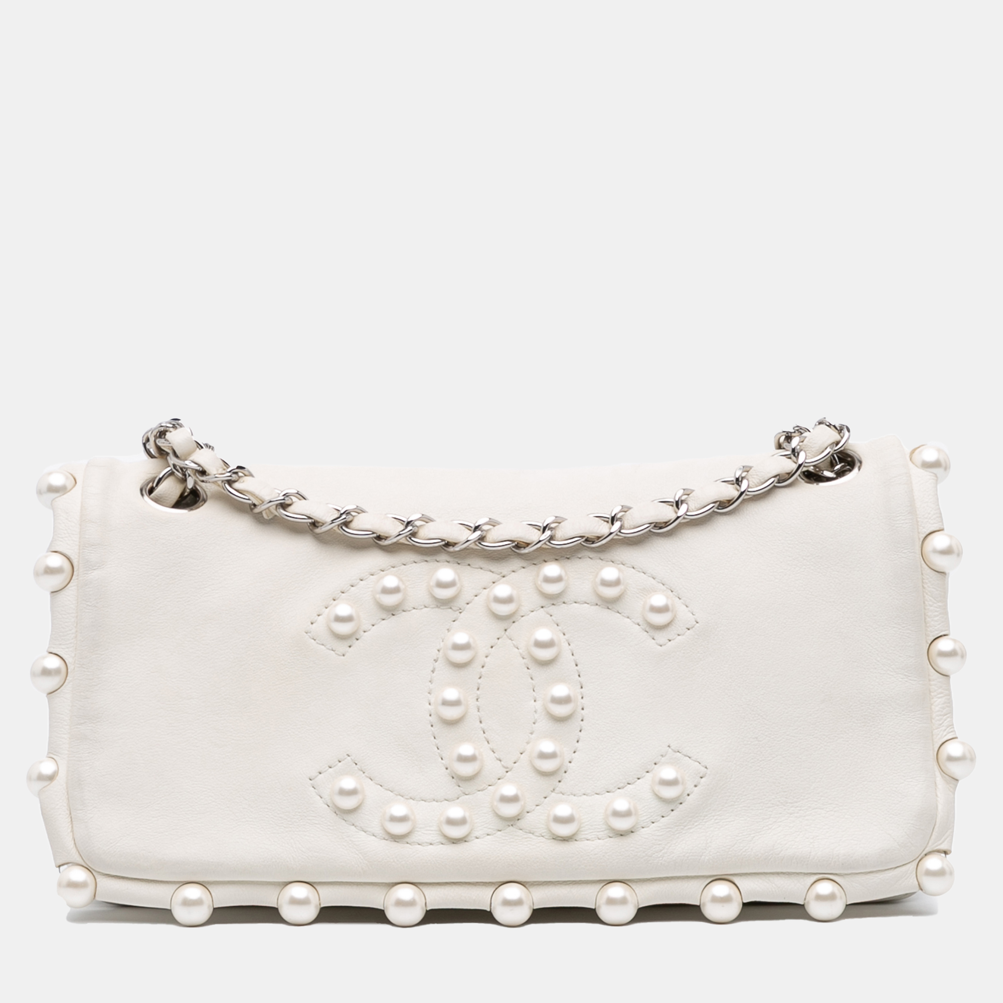 

Chanel White Lambskin Pearl Obsession Flap