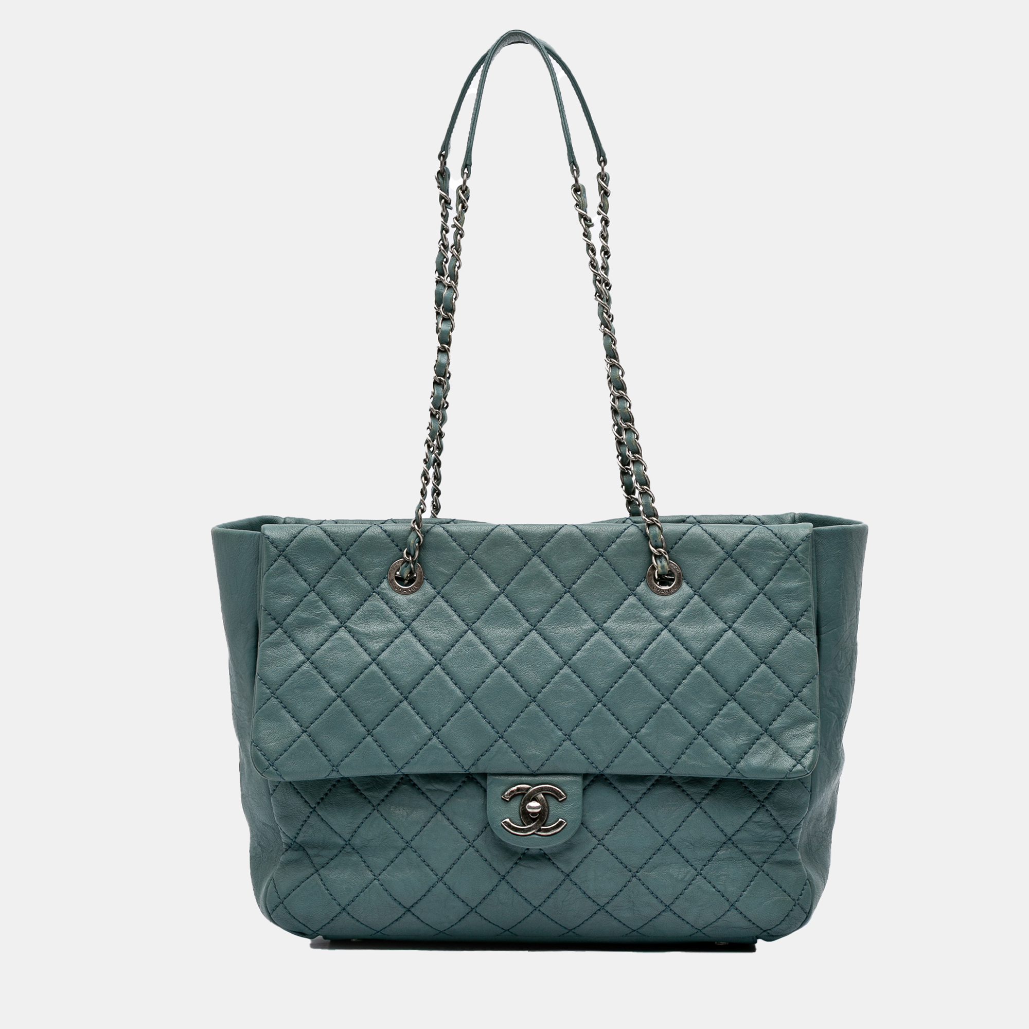 

Chanel Blue Large CC Quilted Washed Lambskin Front Flap Tote
