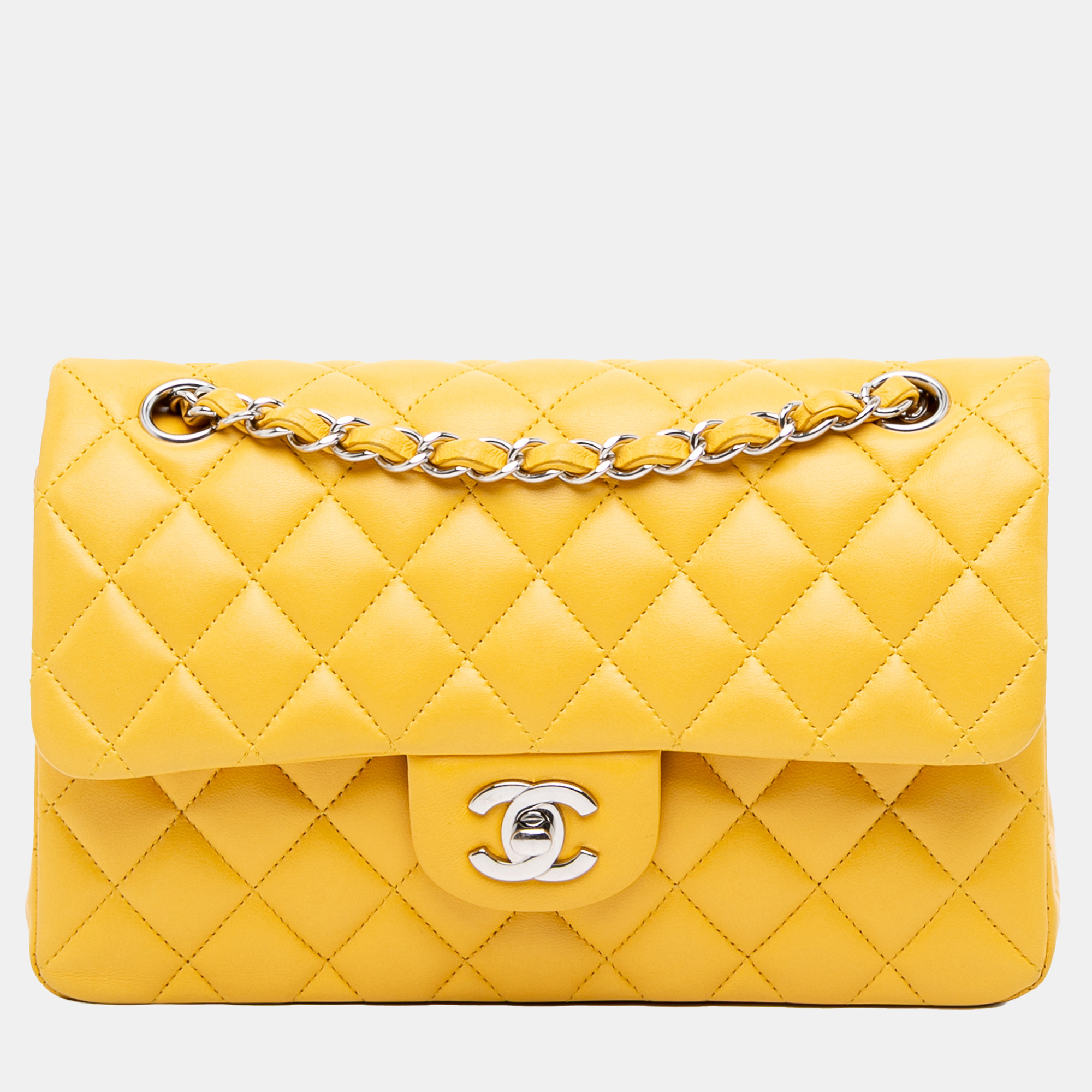 

Chanel Yellow Small Classic Lambskin Double Flap