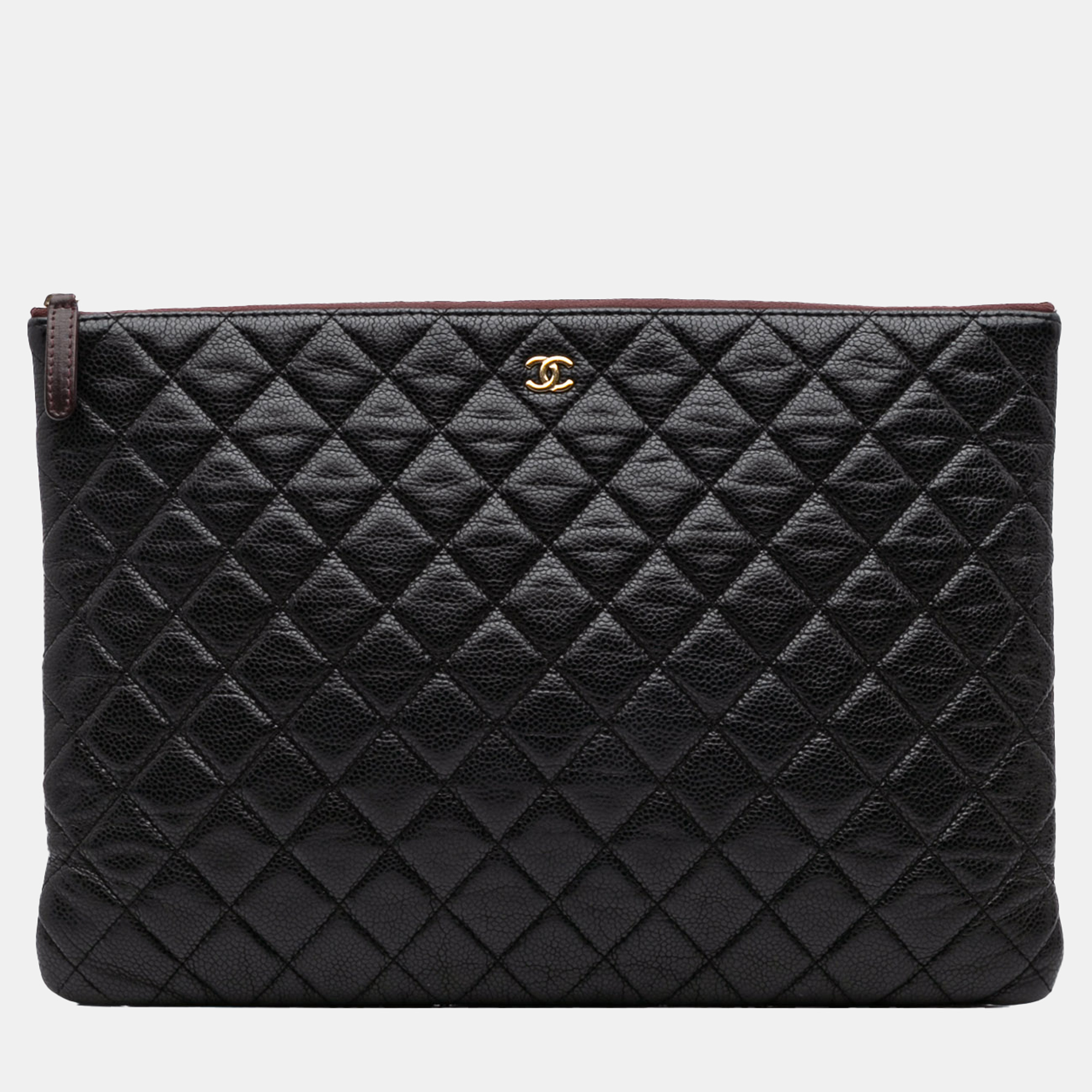 

Chanel Black Large Quilted Caviar O Case Clutch