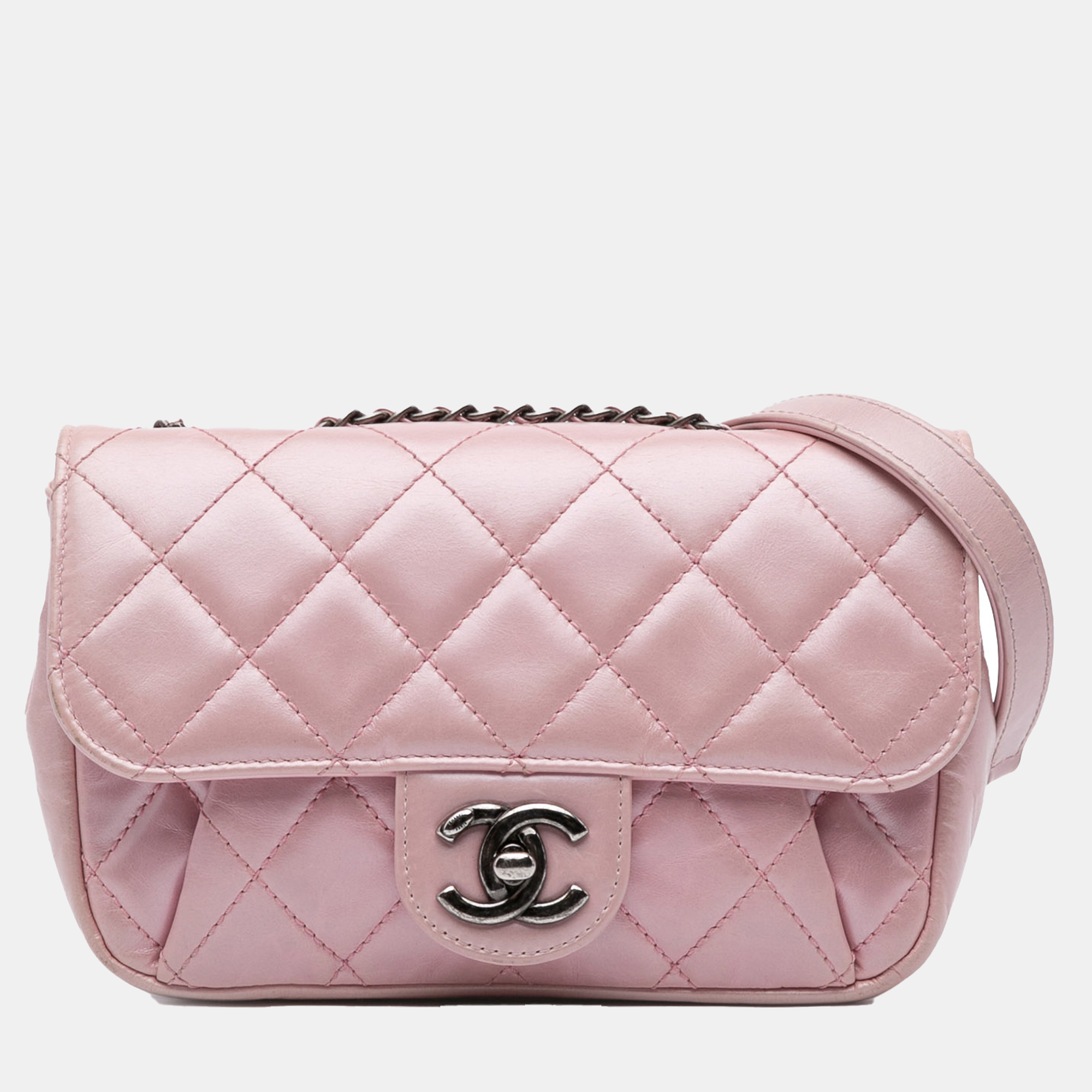 

Chanel Pink Mini Quilted Metallic Calfskin Coco Pleats Chain Flap