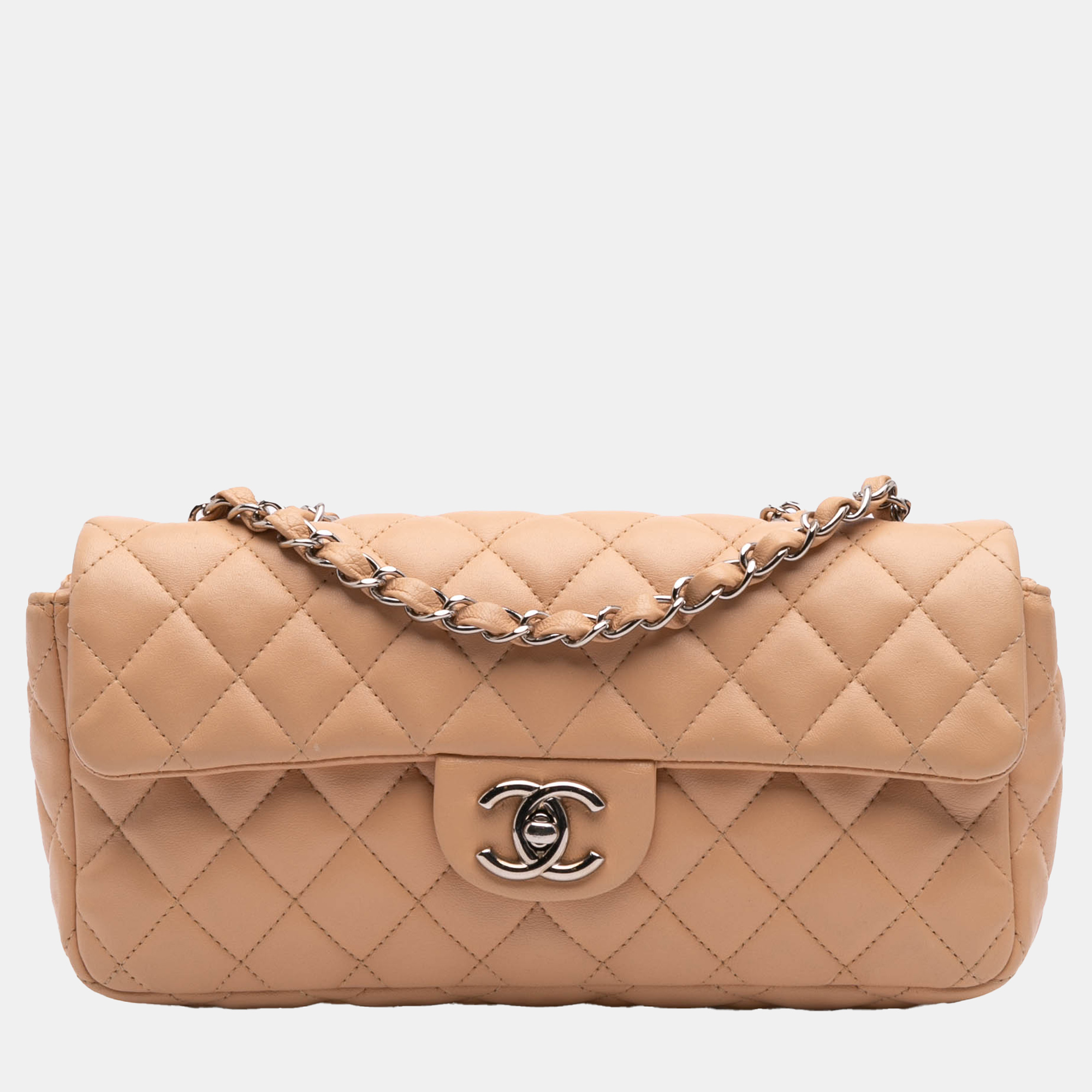 

Chanel Beige Classic Lambskin East West Single Flap