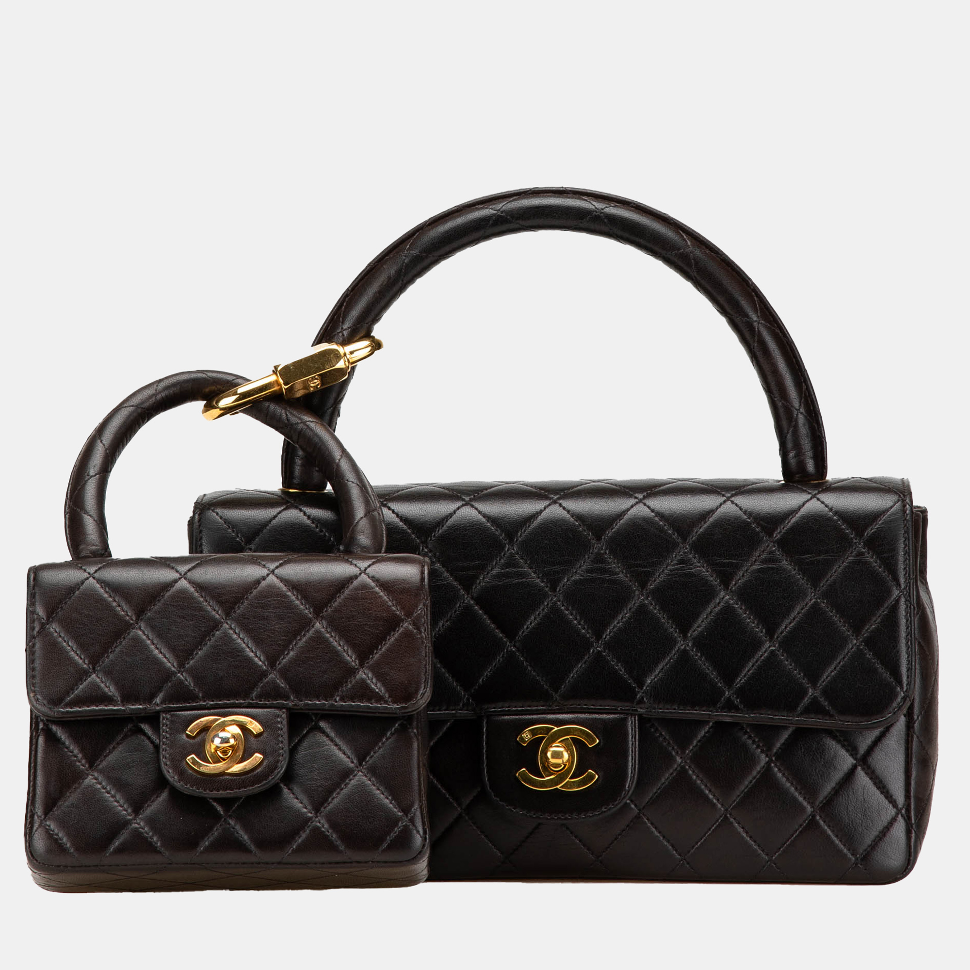 

Chanel Black Lambskin Parent Child Kelly Set Top Handle Bag