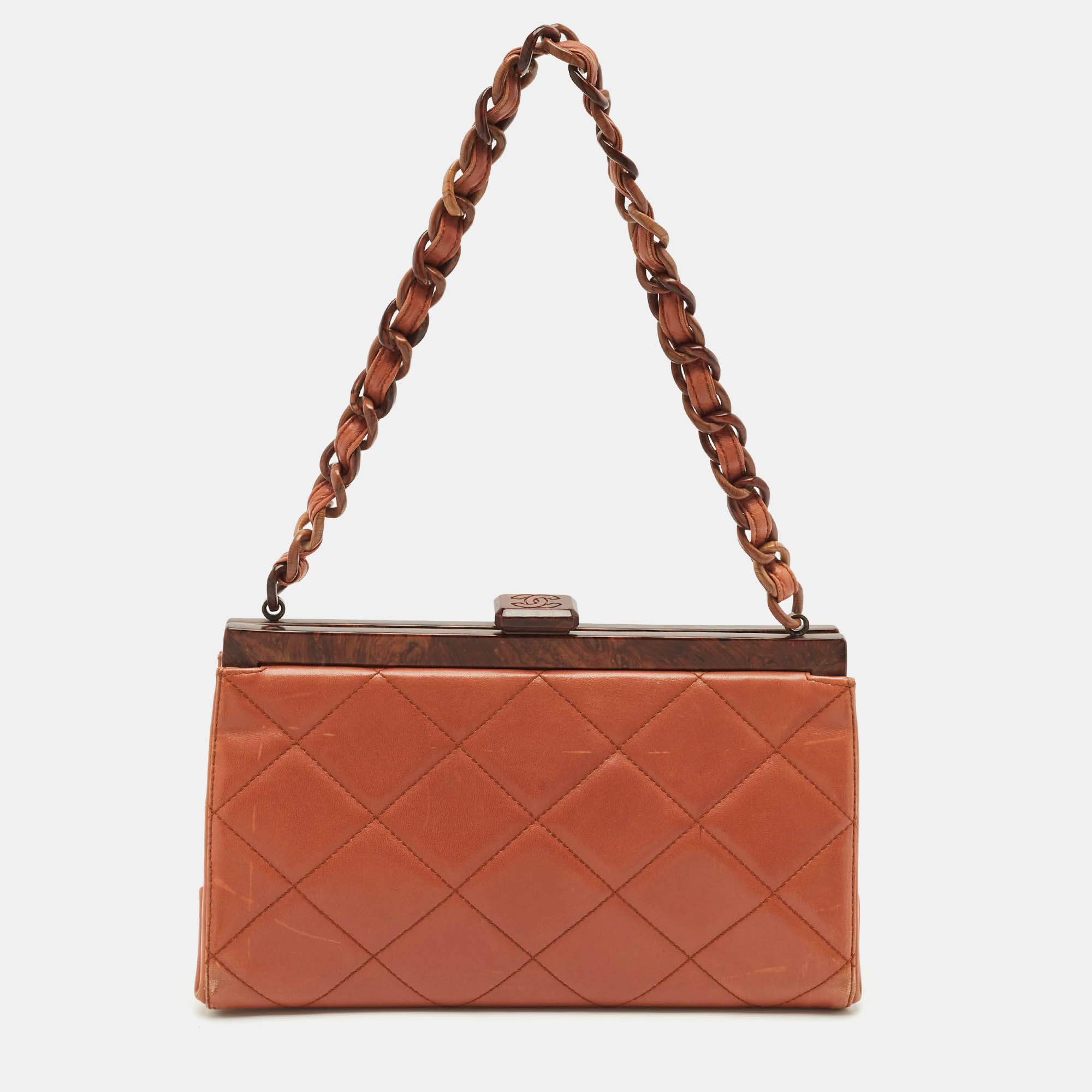 

Chanel Brown Quilted Leather CC Frame Chain Bag