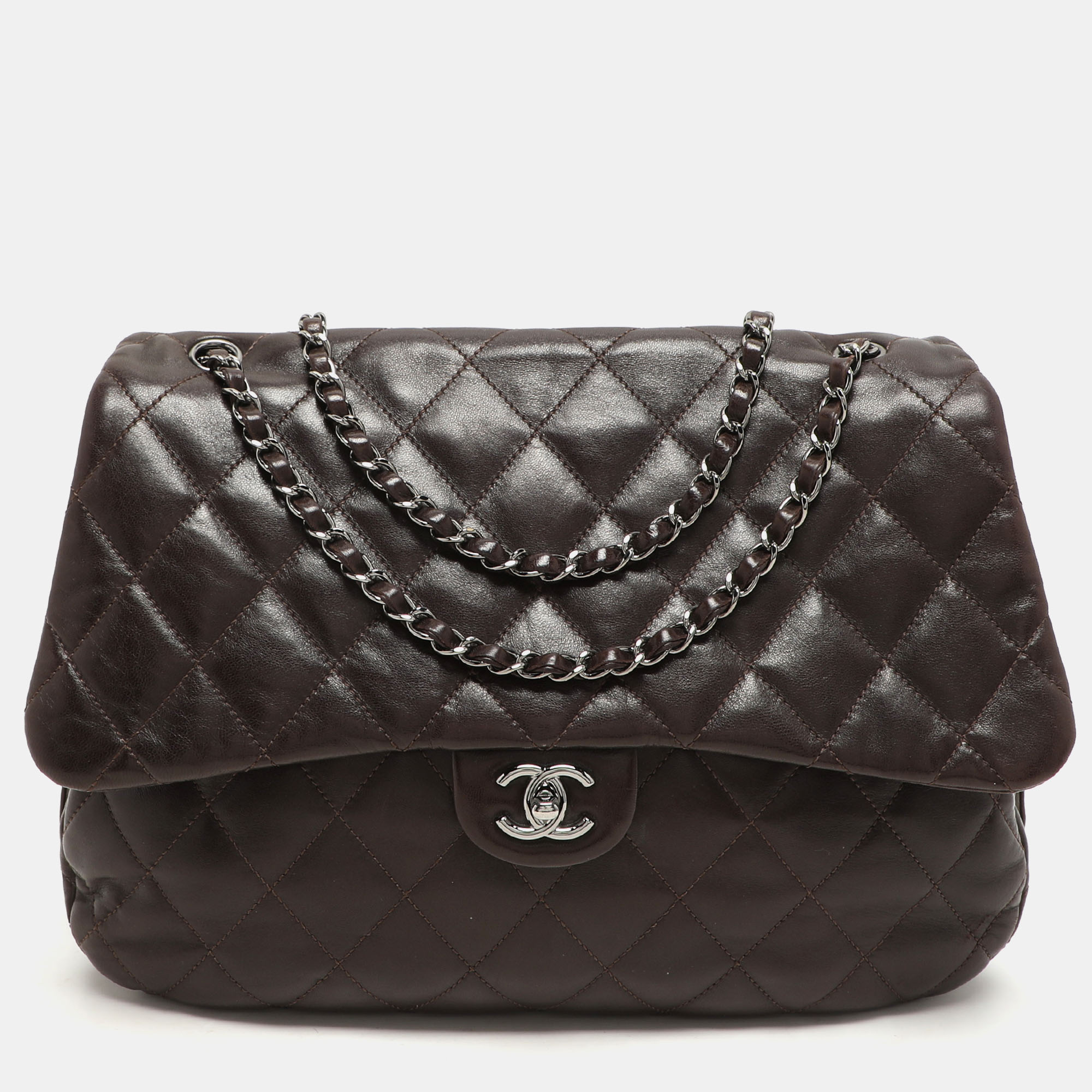 

Chanel Brown Quilted Leather 3 Accordion Flap Bag