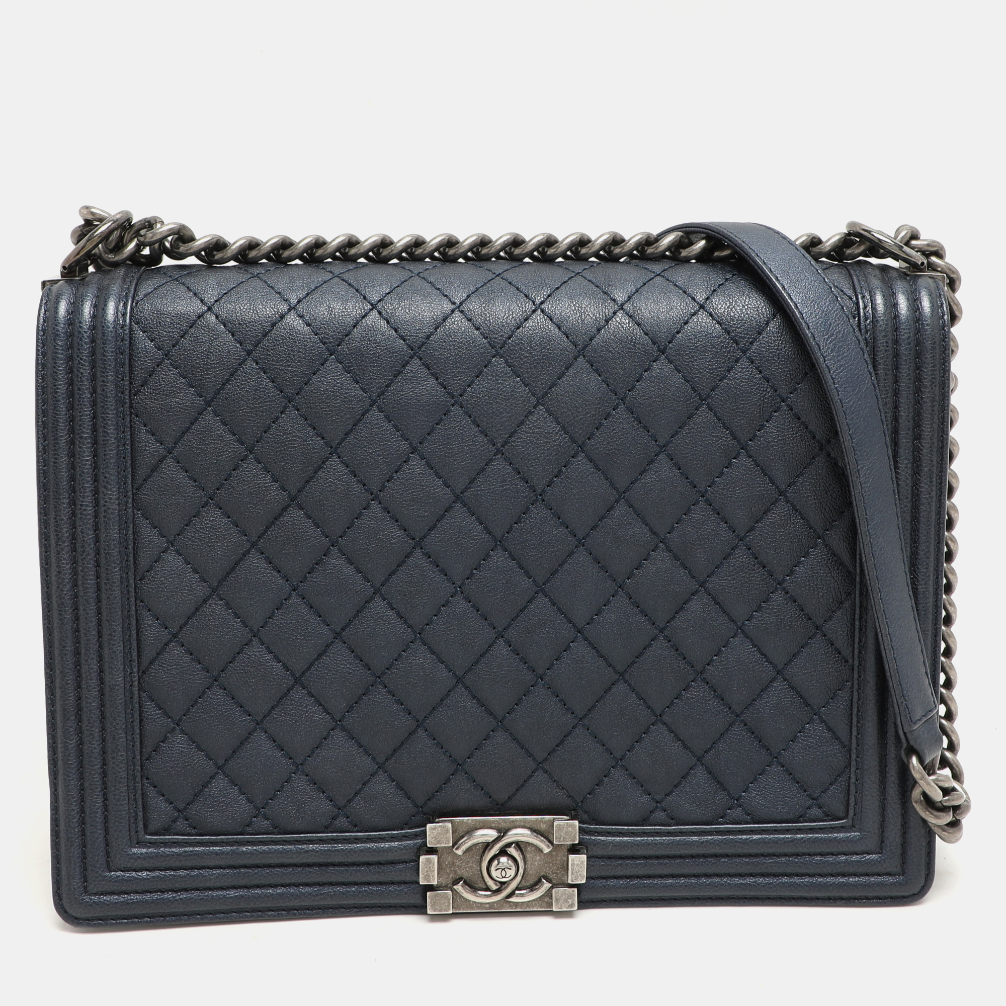 

Chanel Blue Quilted Leather Large Boy Flap Bag