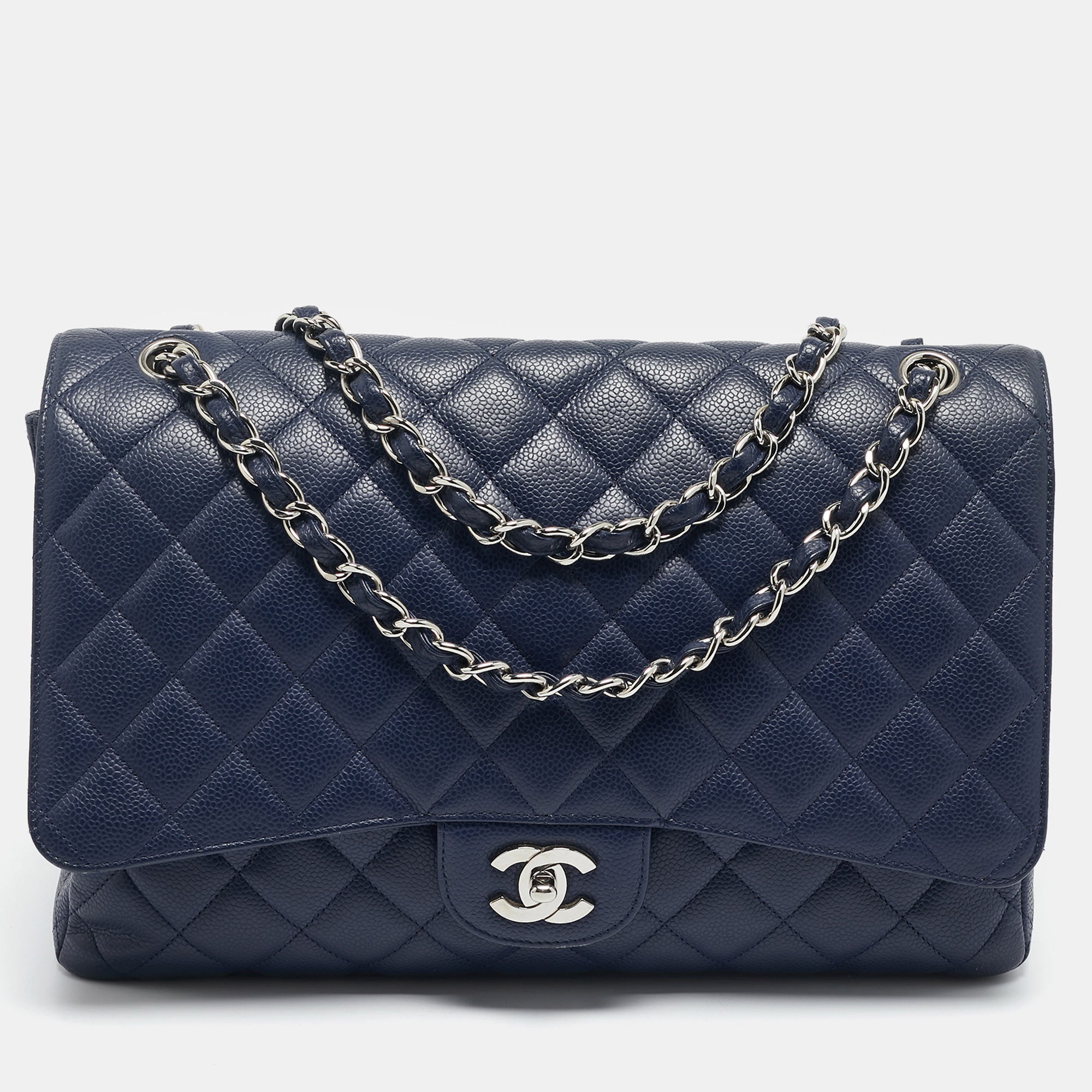 

Chanel Navy Blue Quilted Caviar Leather Maxi Classic Single Flap Bag