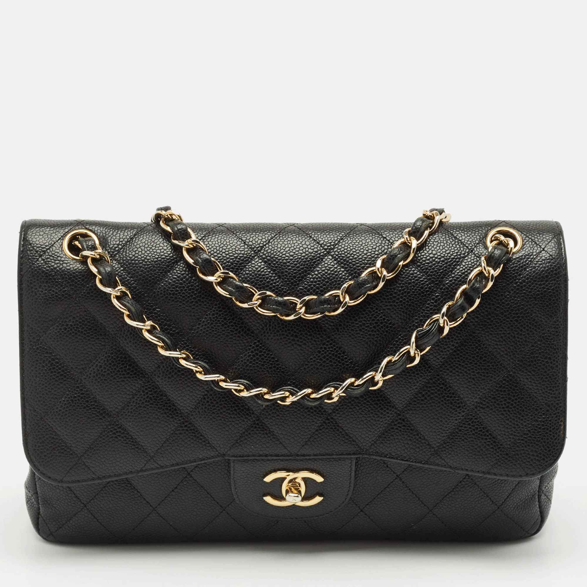 

Chanel Black Quilted Caviar Leather Jumbo Classic Double Flap Bag