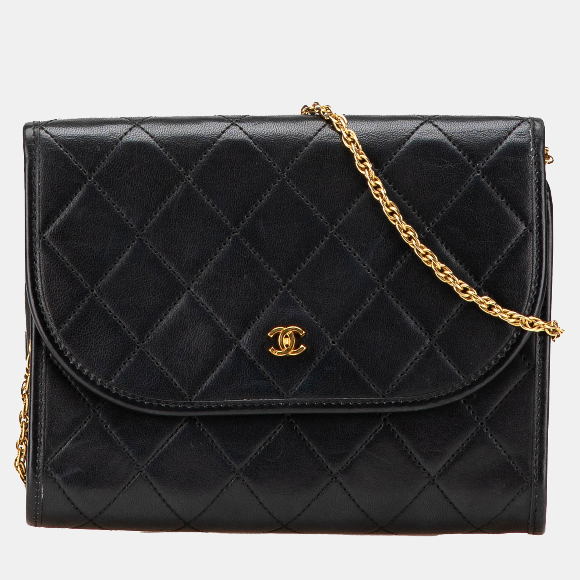 

Chanel Black Mini CC Quilted Lambskin Round Flap