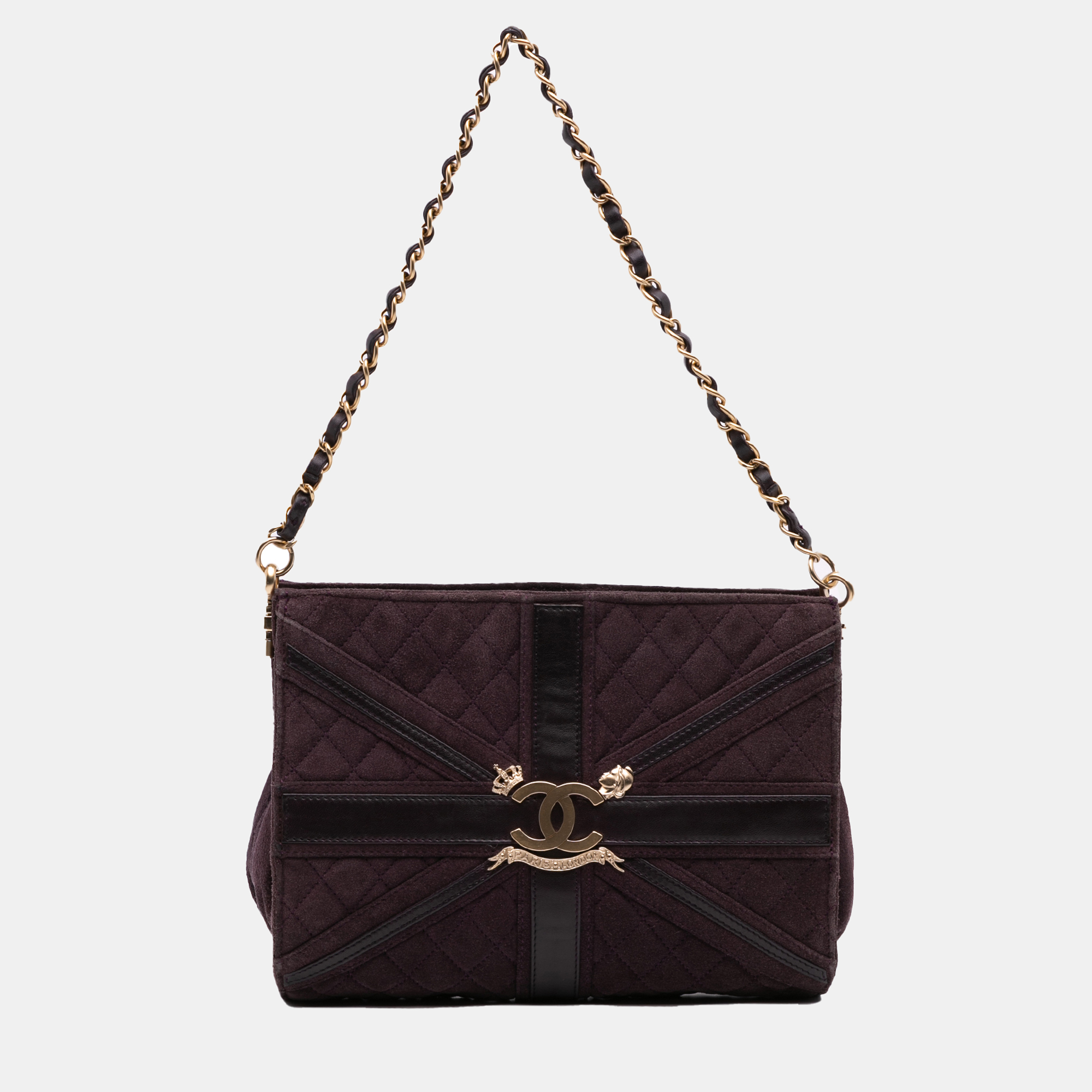 

Chanel Purple Quilted Suede Union Jack Clutch with Chain