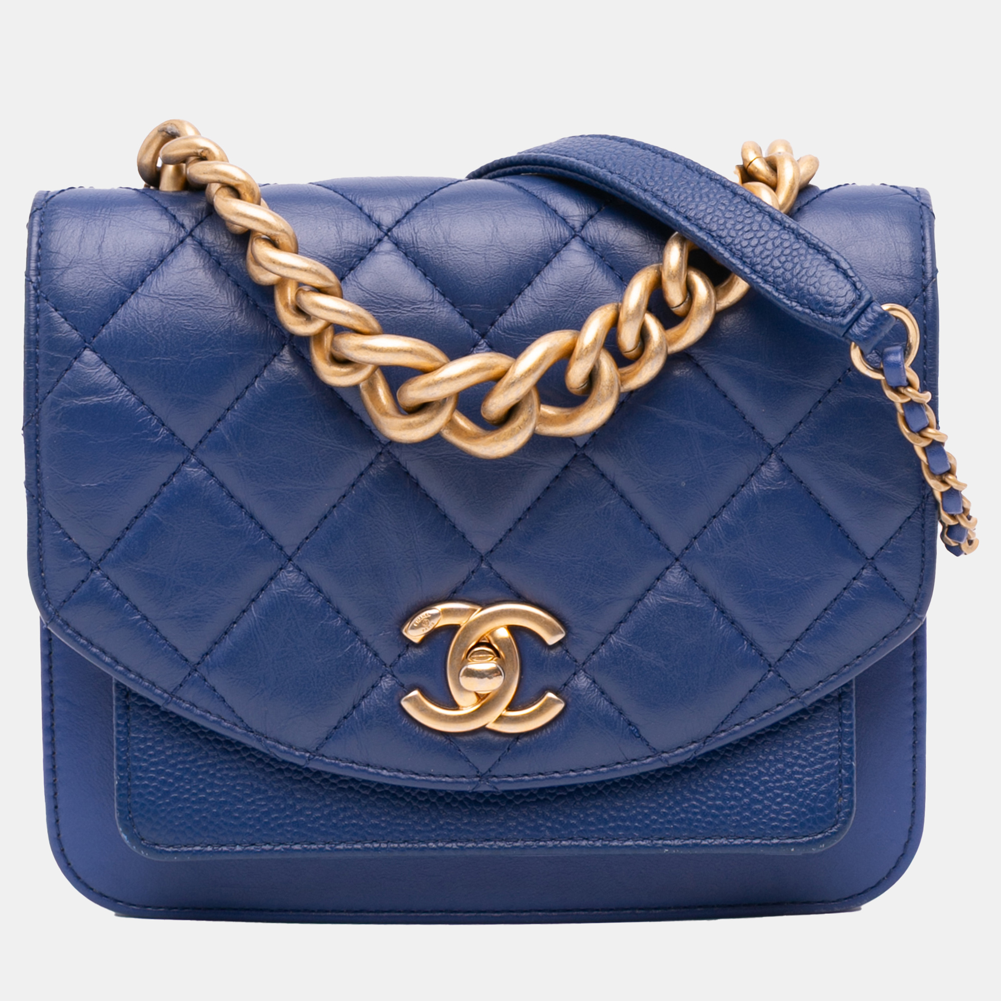 

Chanel Blue Mini Quilted Aged Calfskin and Caviar Chain Handle Flap