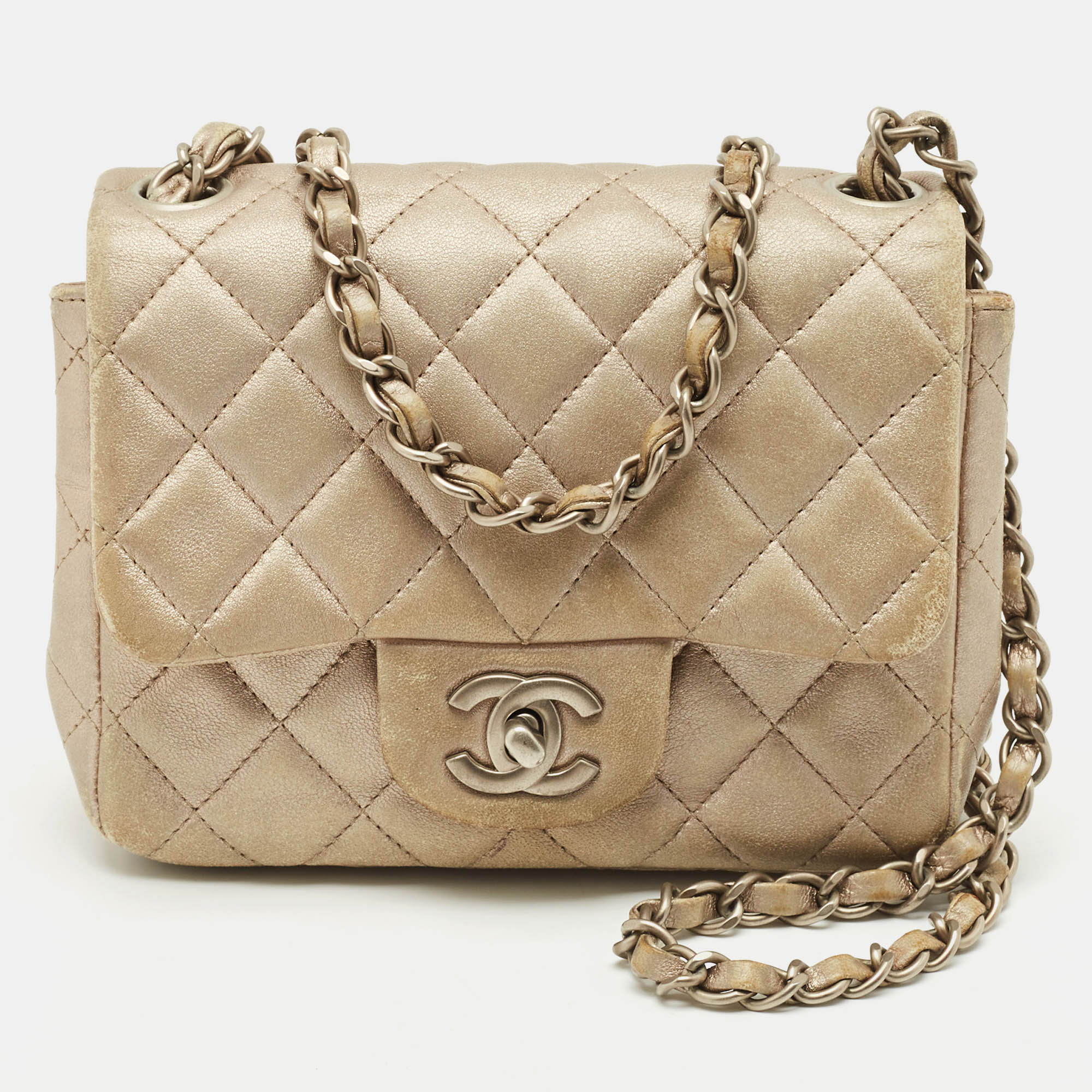 

Chanel Grey Quilted Leather Mini Square Classic Flap Bag