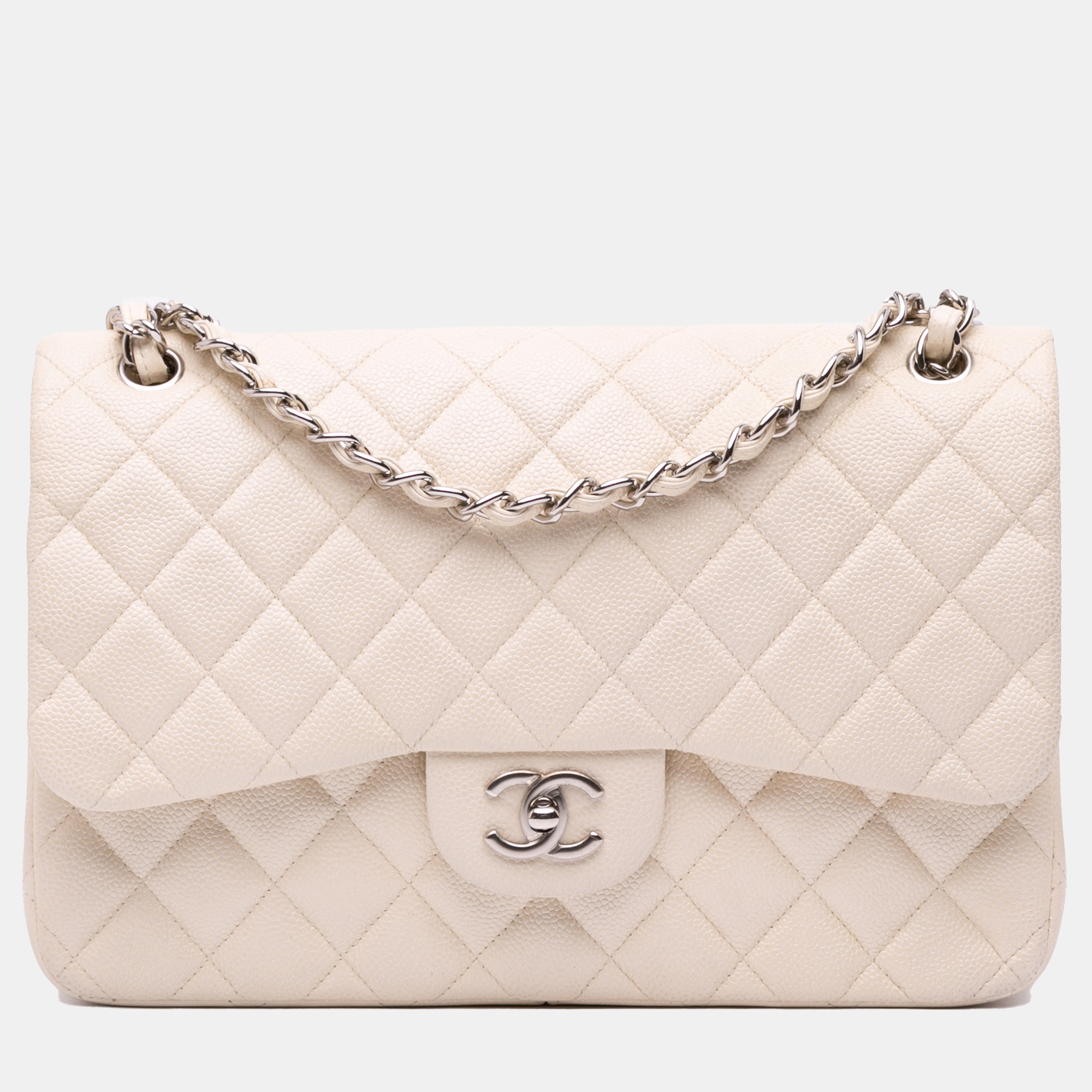 

Chanel White Jumbo Classic Caviar Double Flap