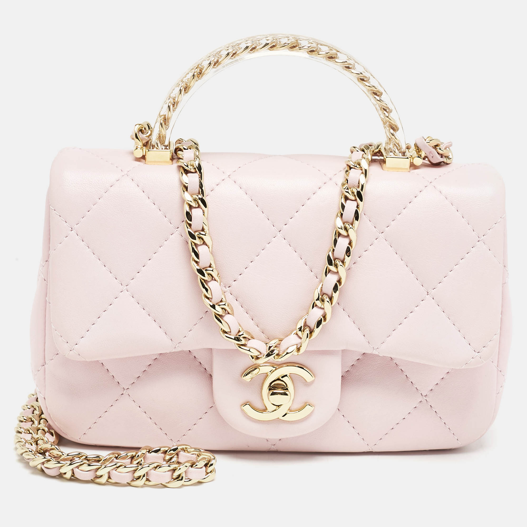 

Chanel Pink Quilted Leather Resin Top Handle Flap Bag