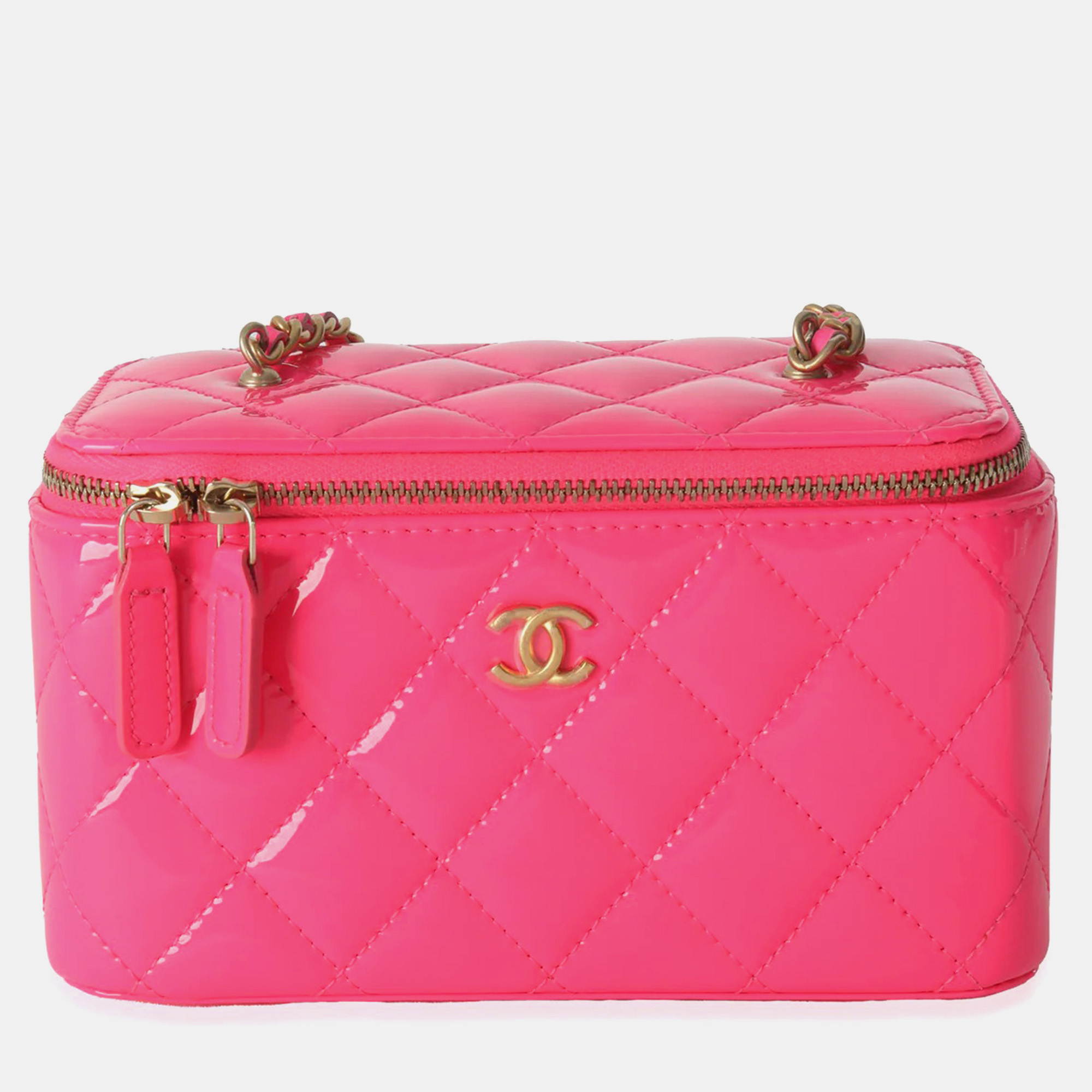 

Chanel Neon Pink Quilted Patent Pearl Crush Vanity bag