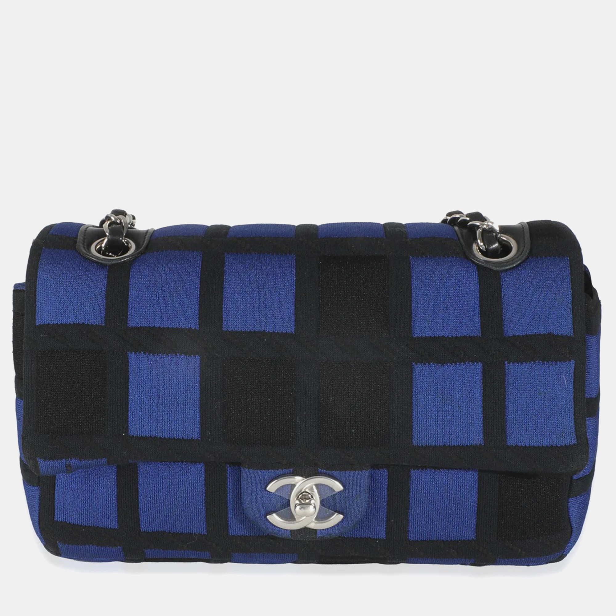 

Chanel Blue Black Colorblock Jersey Medium Flap Bag