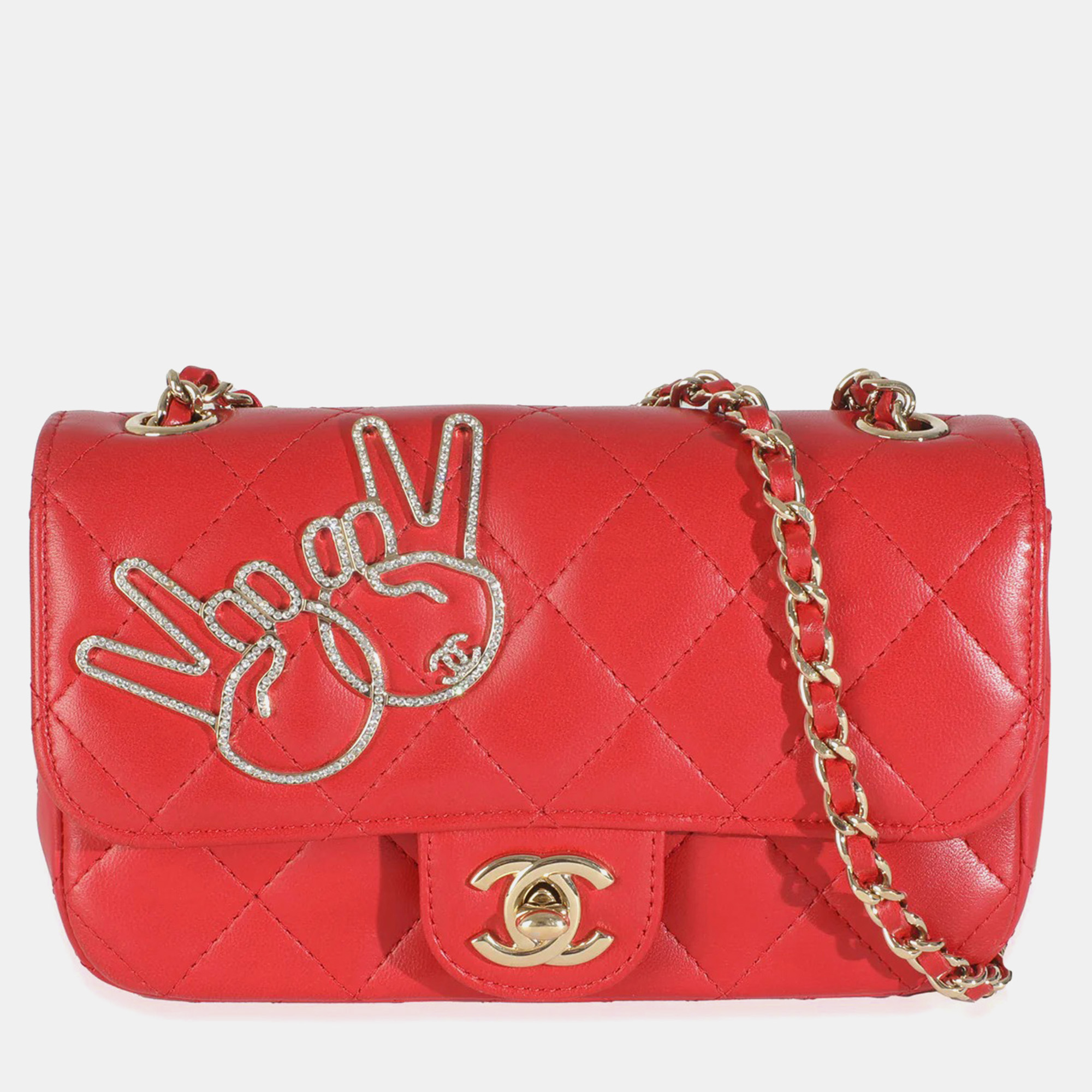 

Chanel Red Quilted Lambskin V For Victory Mini Flap Bag