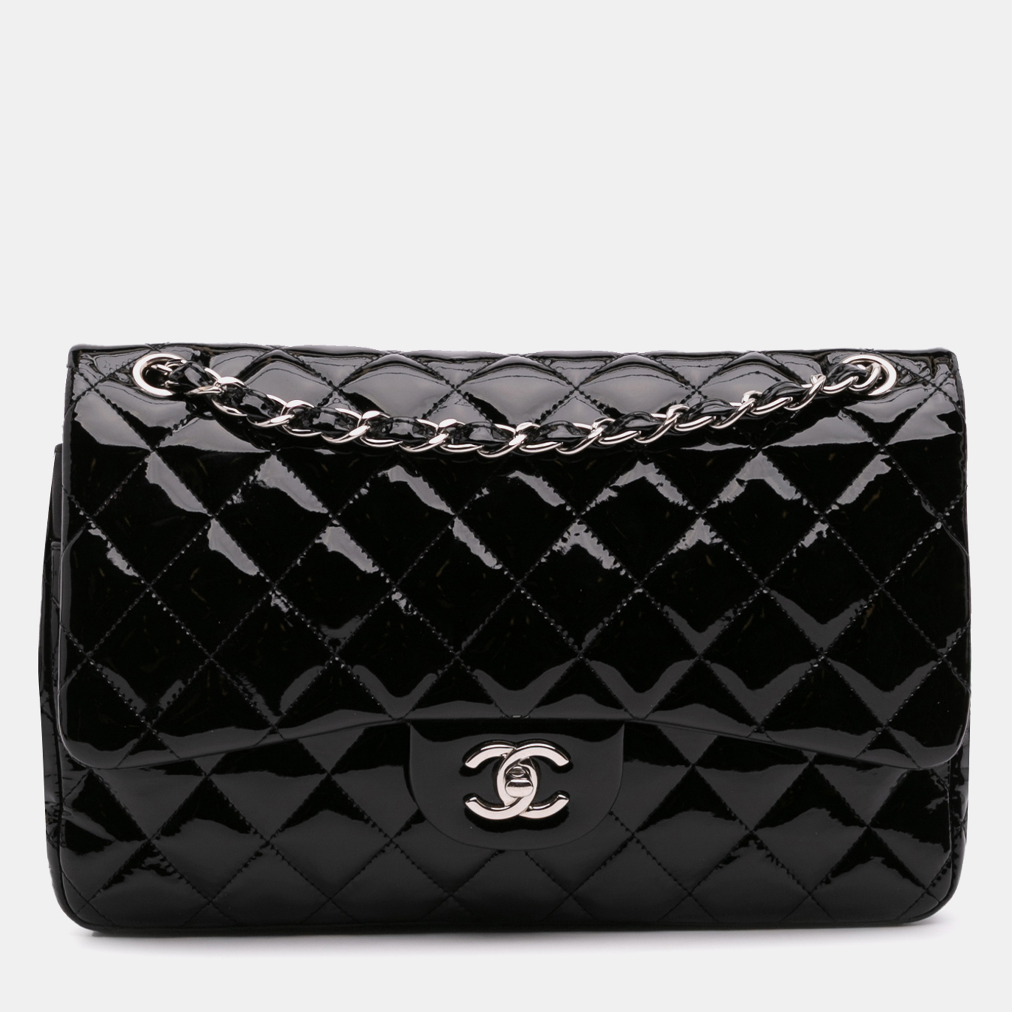 

Chanel Black Jumbo Classic Patent Double Flap