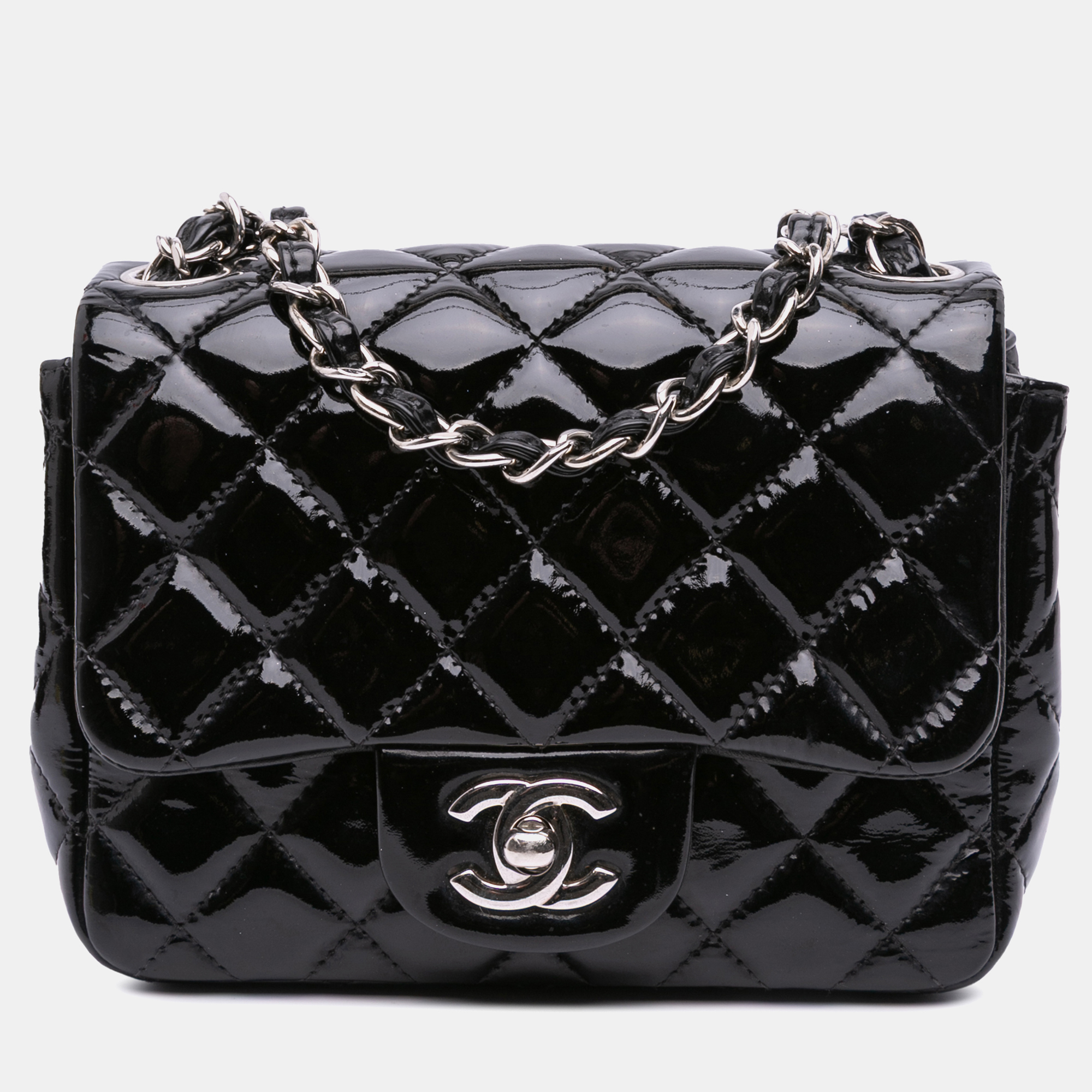 

Chanel Black Mini Square Classic Patent Single Flap