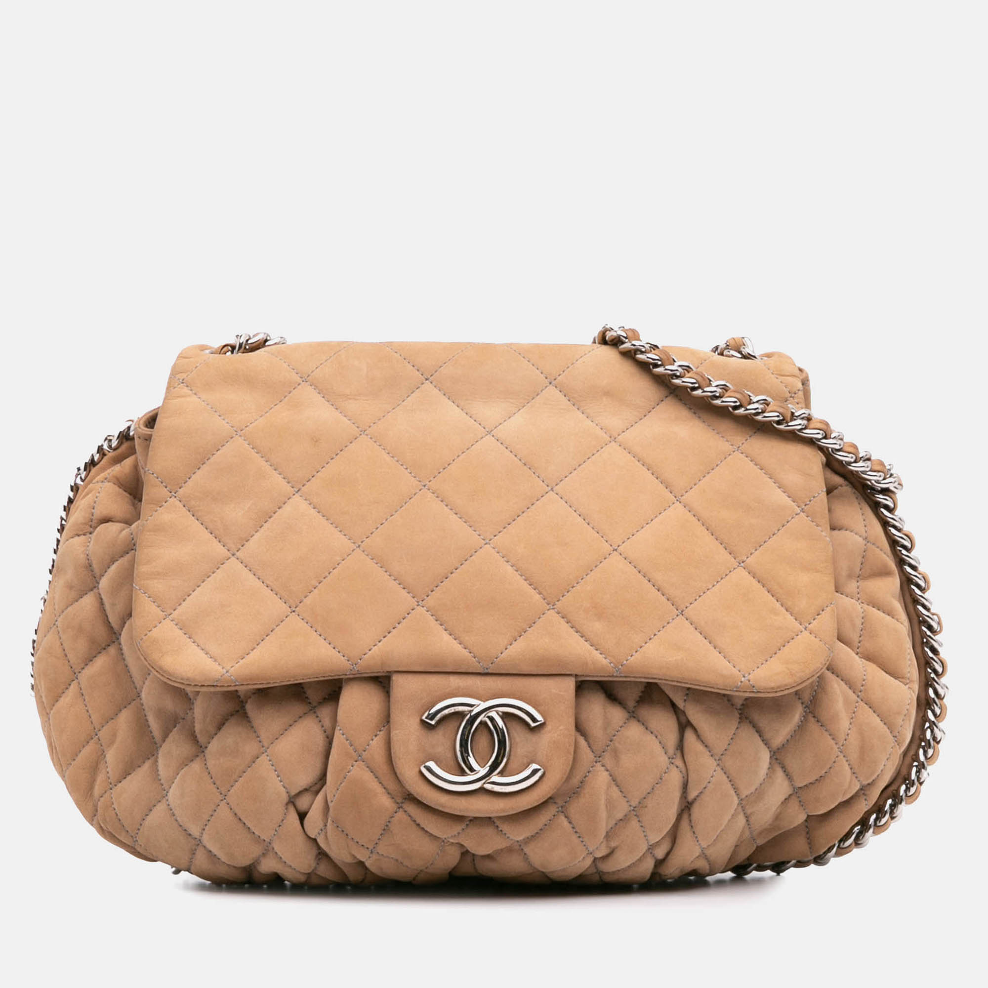 

Chanel Beige Large Quilted Suede Chain Around Flap