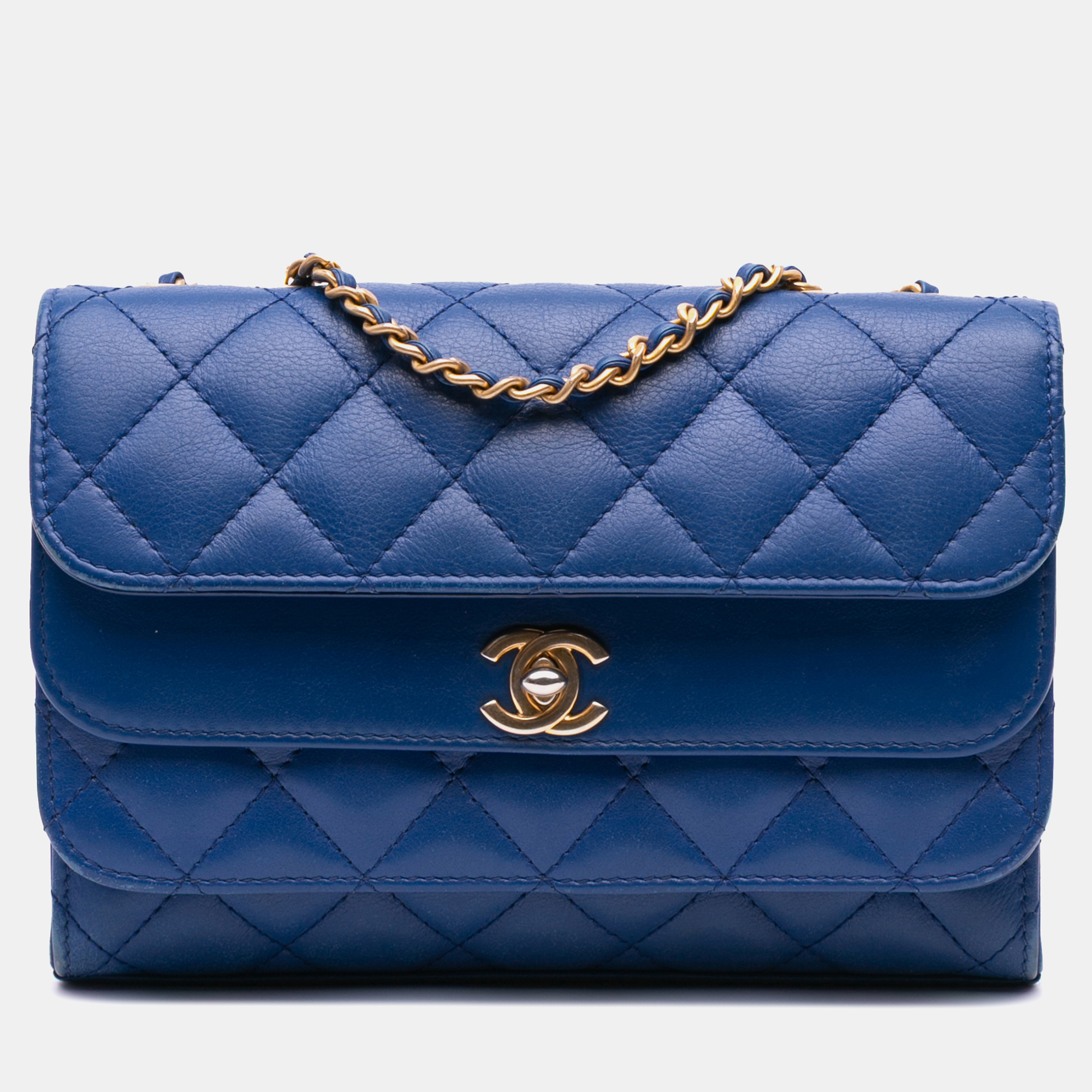 

Chanel Blue CC Quilted Calfskin Triple Flap