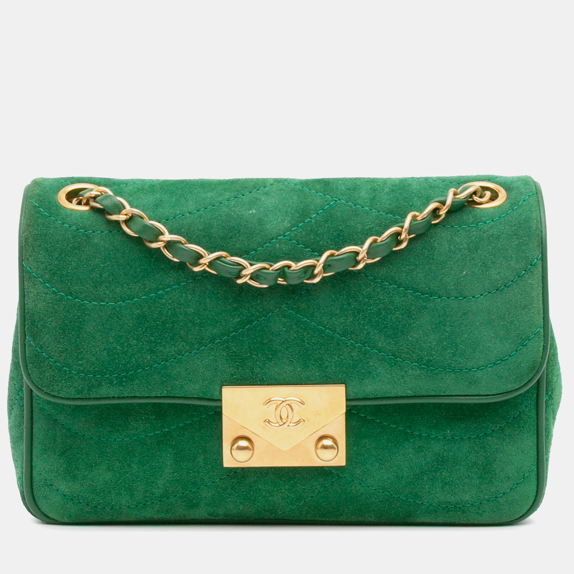 

Chanel Green Small Suede and Lambskin Pagoda Flap