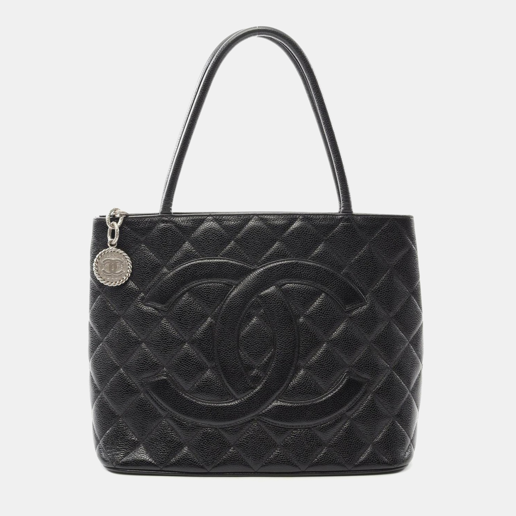 

Chanel Medallion Tote Hand Bag Leather Black Shw