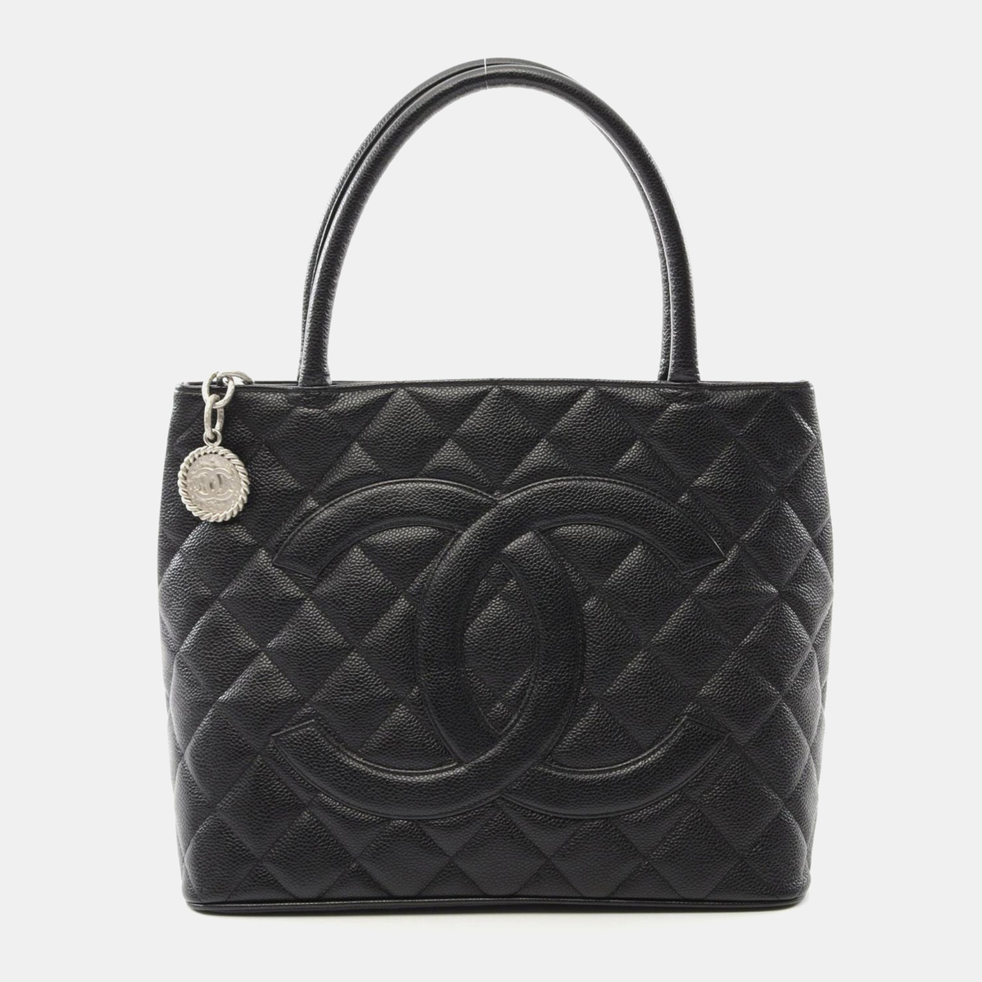 

Chanel Medallion Tote Hand Bag Leather Black Shw
