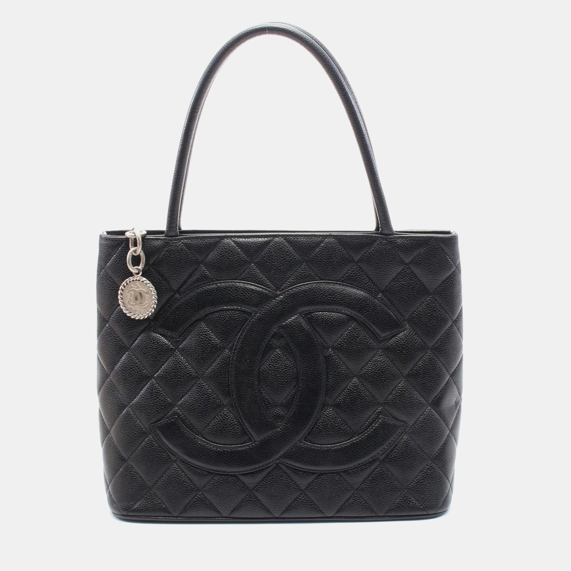 

Chanel Medallion Tote Hand Bag Leather Black