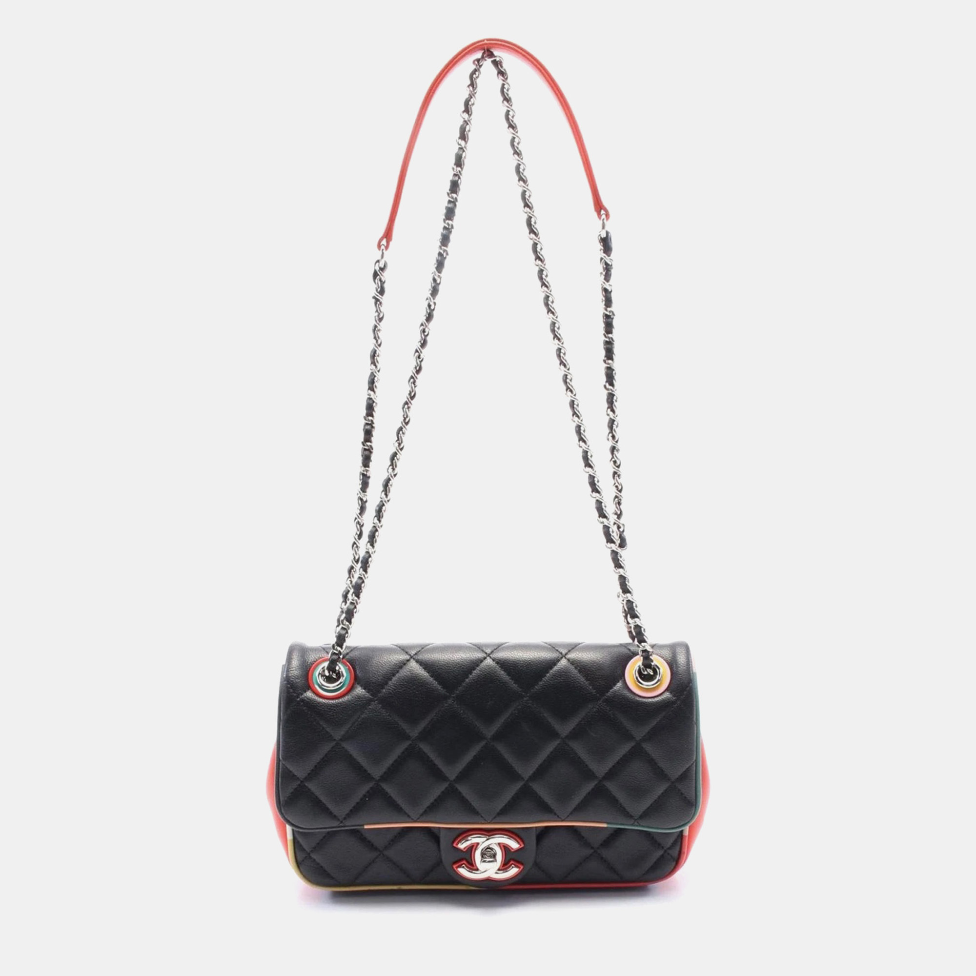 

Chanel Matelasse Chain Shoulder Bag Leather Black Red Multicolor Shw