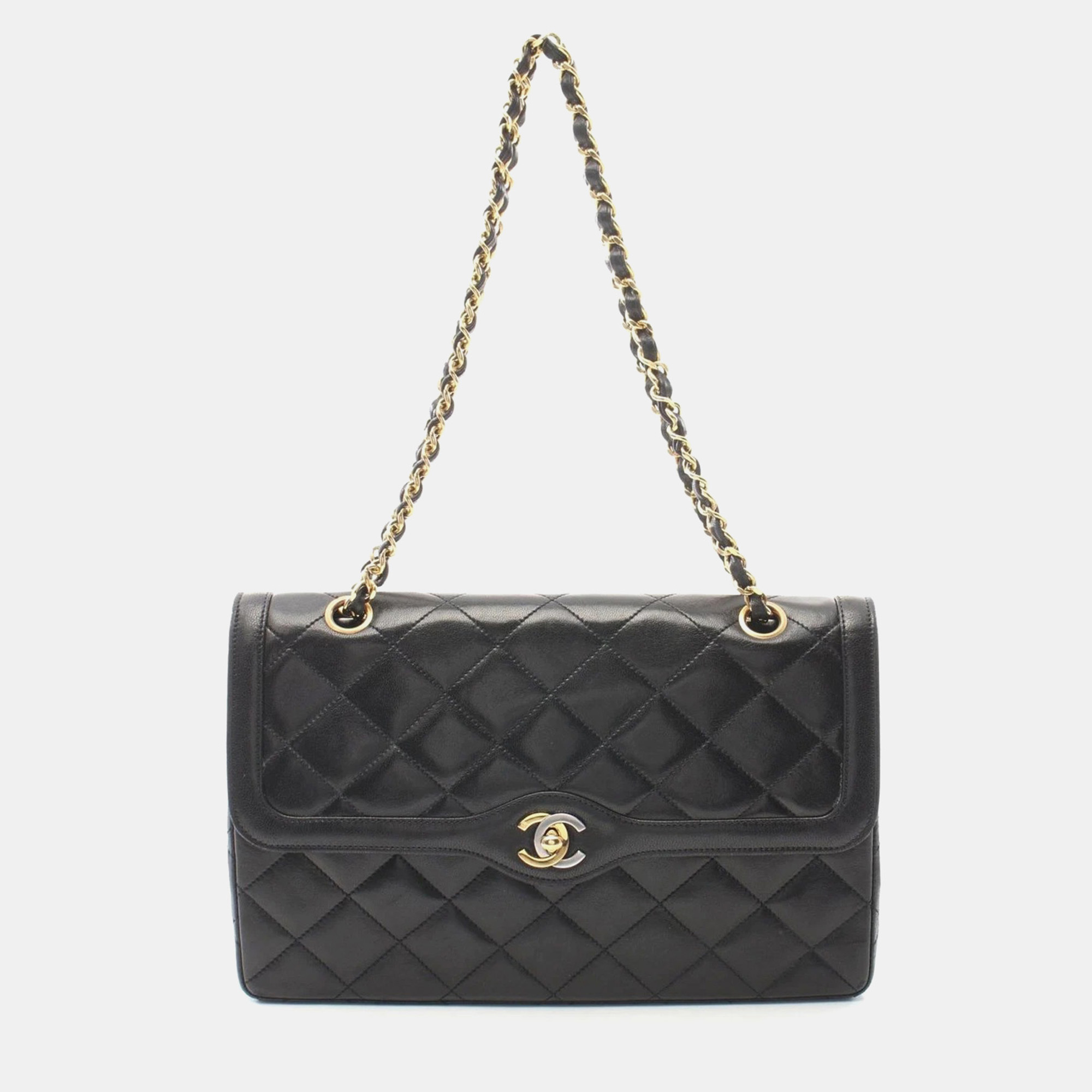 

Chanel Lambskin Leather Black Matelasse Chain Shoulder Hand Bag