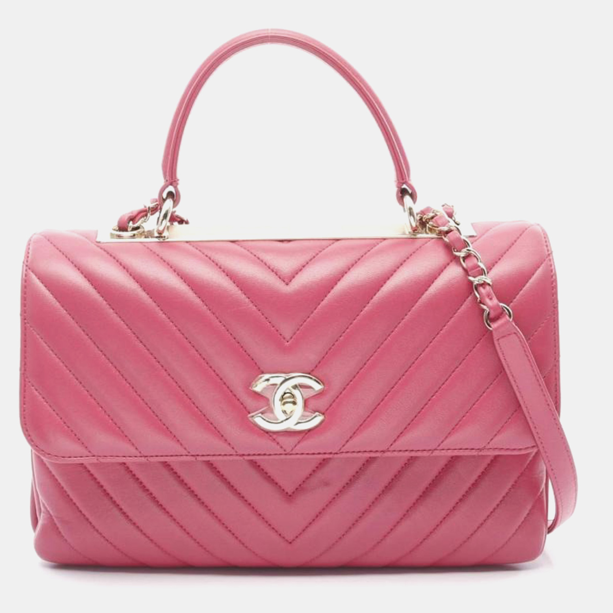 

Chanel Trendy Cc Top Handle Bag Chevron V Stitch, Pink
