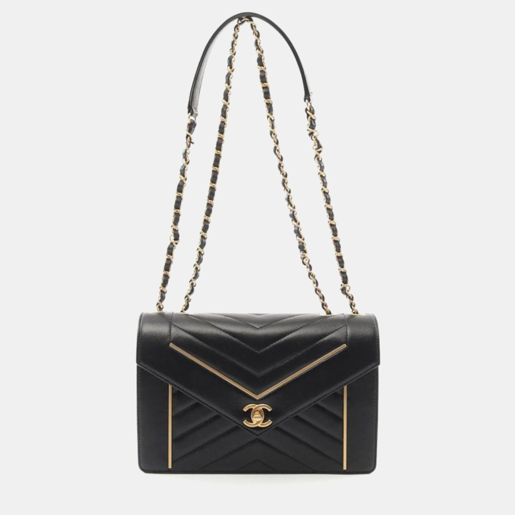 

Chanel Chevron V Stitch Bag, Black