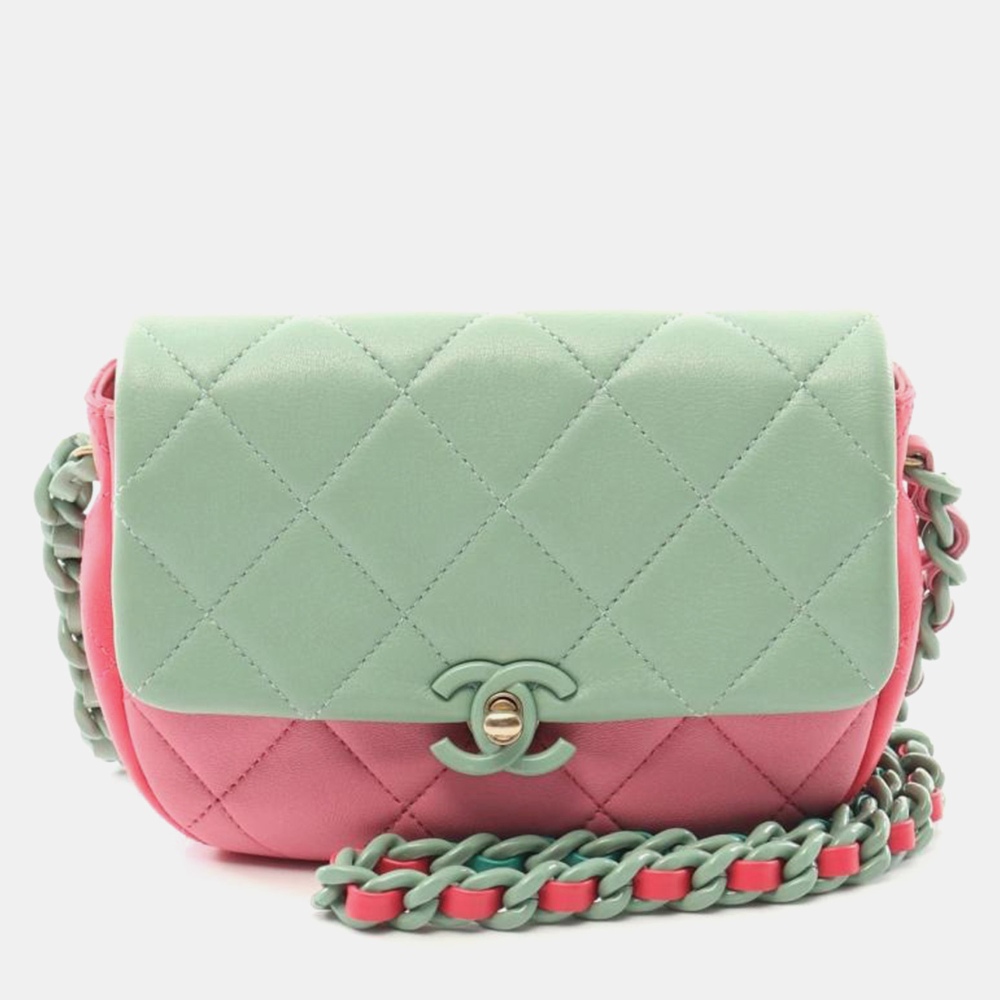 

Chanel Multicolor Leather Flap Bag, Green